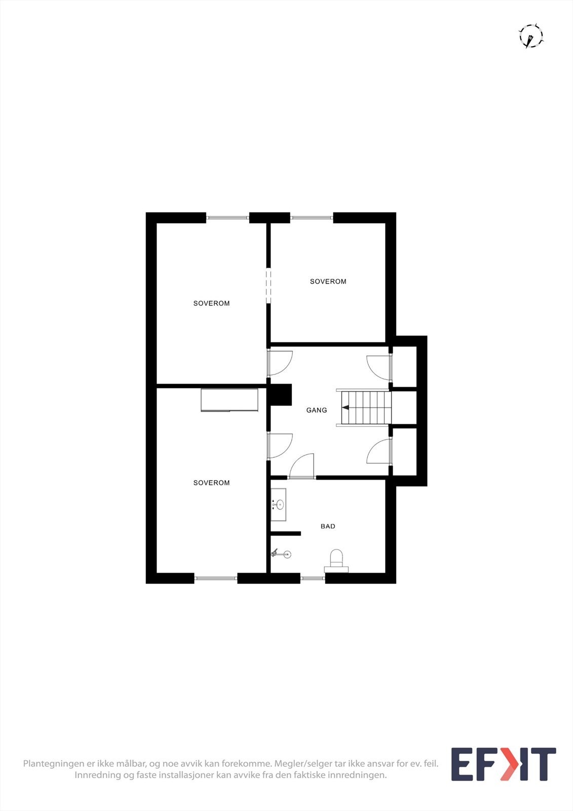 Andre etasje er innredet med gang, to soverom og et romslig bad. Galleribilde