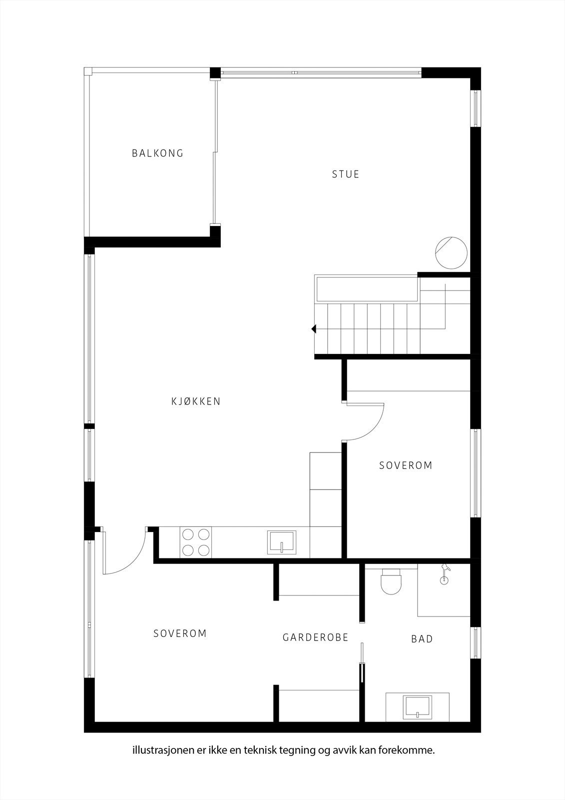 Hovedetasjen finner du i 2. etasje med gode oppholdsrom med utgang til balkong. God takhøyde og ekstra høye dører og vinduer. Galleribilde