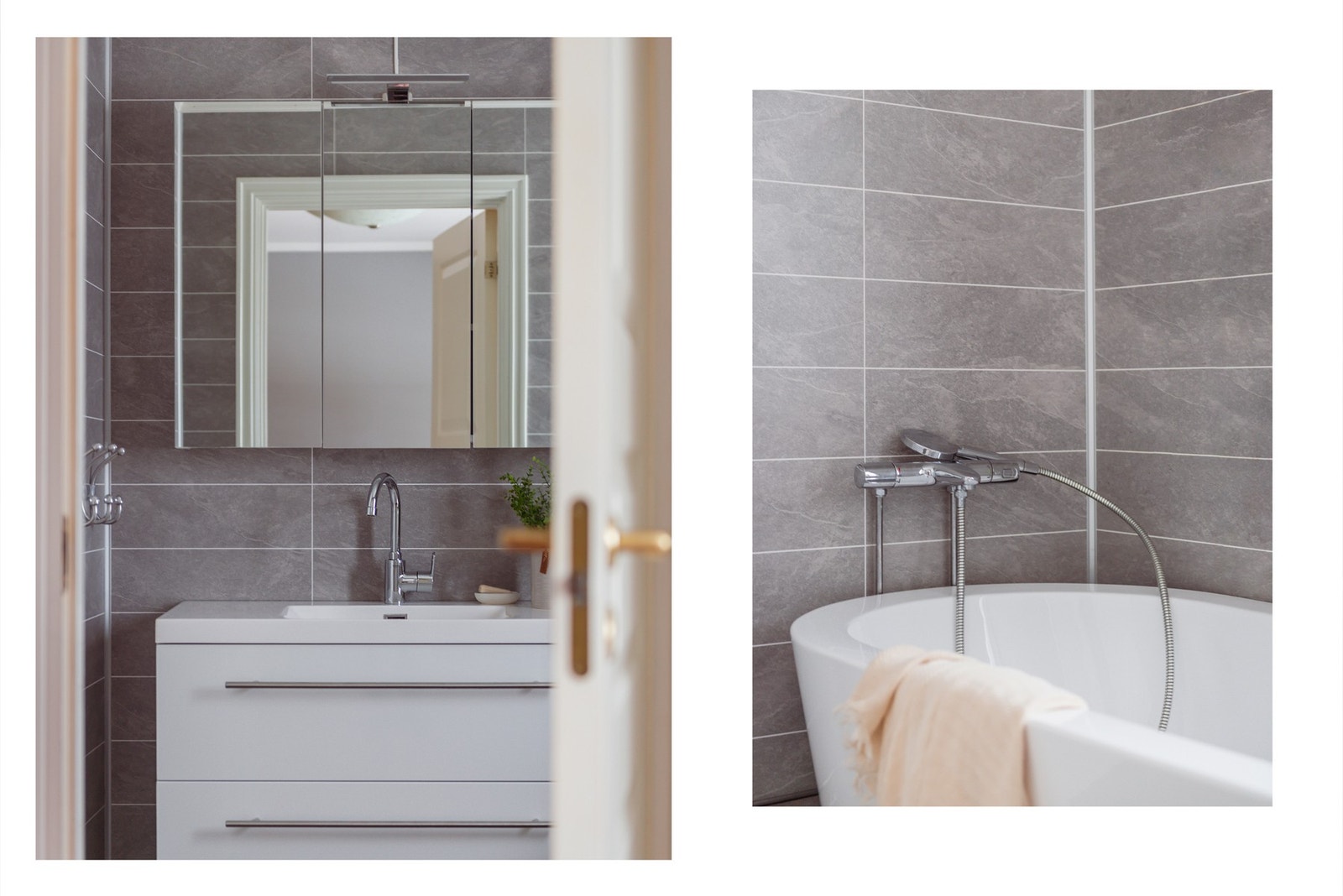 Pent bad som er renovert i 2017. Det er varmekabler i gulv. Galleribilde