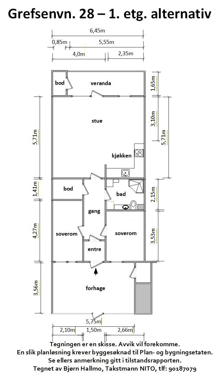 1. etg. Grefsenvn 28 - Tegning alternativ, alternativ planløsning Galleribilde
