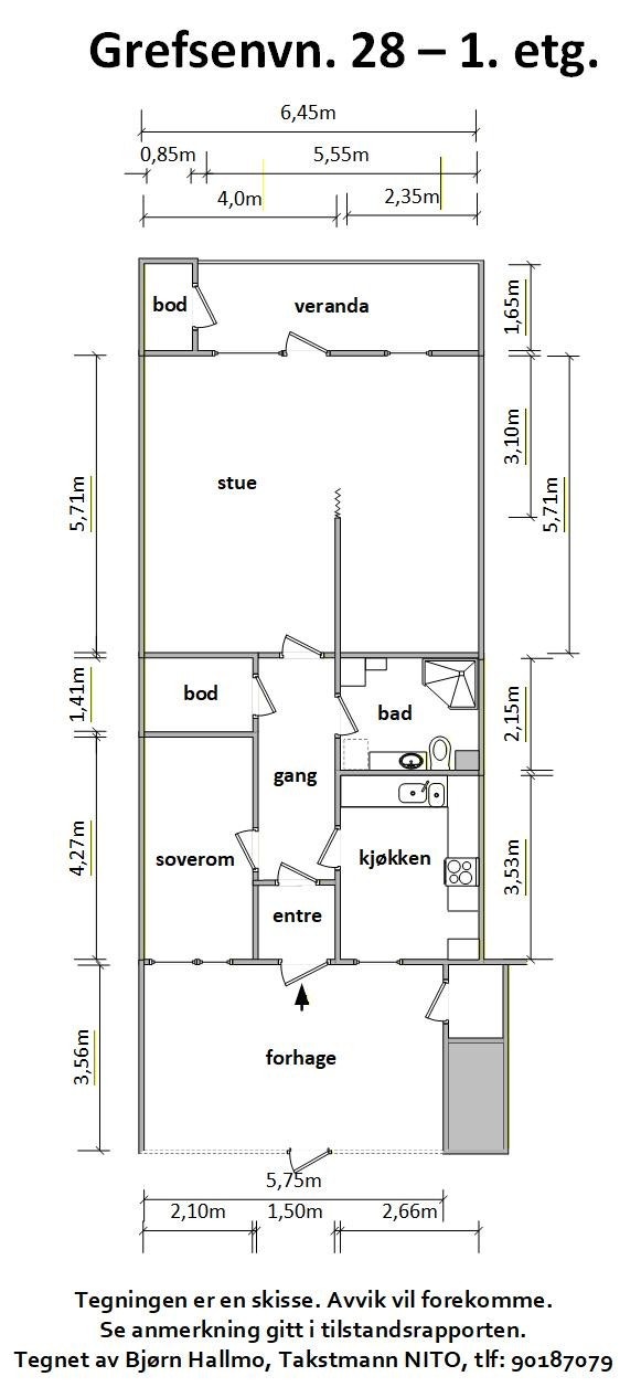 Plantegning med mål. Galleribilde