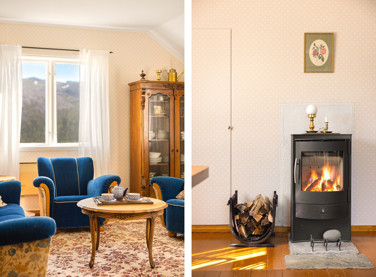 Stue i 2. etasje med rentbrennende peisovn. Galleribilde