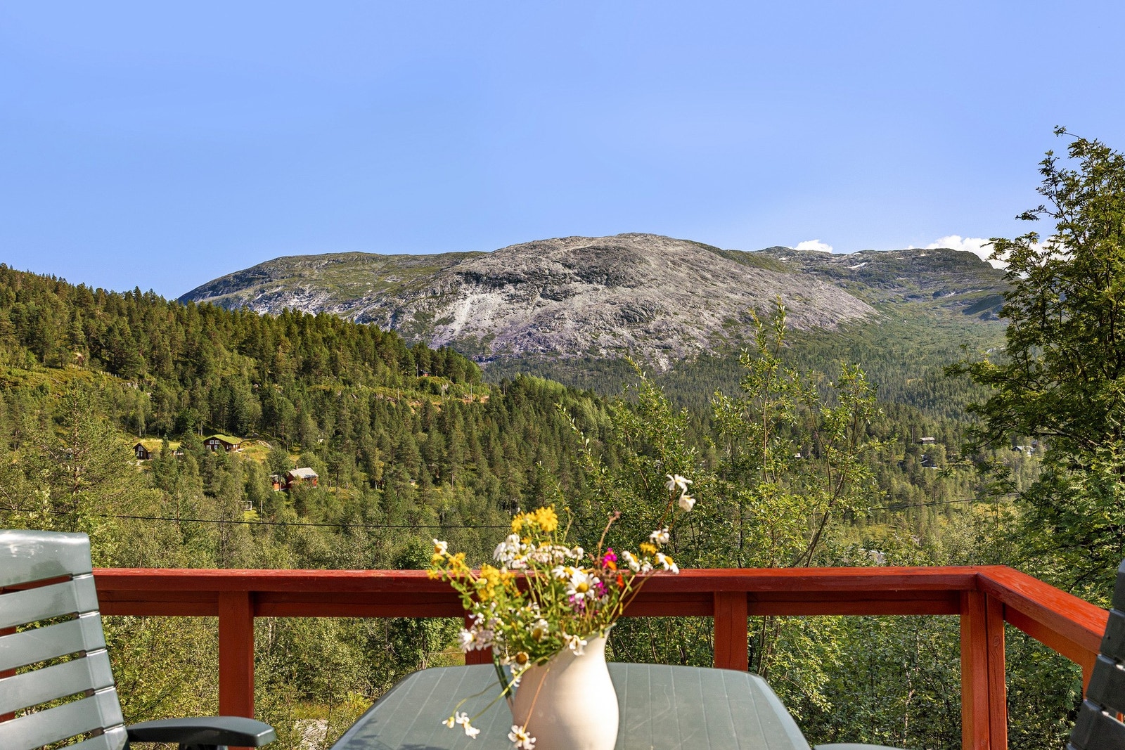 Fra eiendommen er det flott utsikt mot Mjølfjellet. Galleribilde