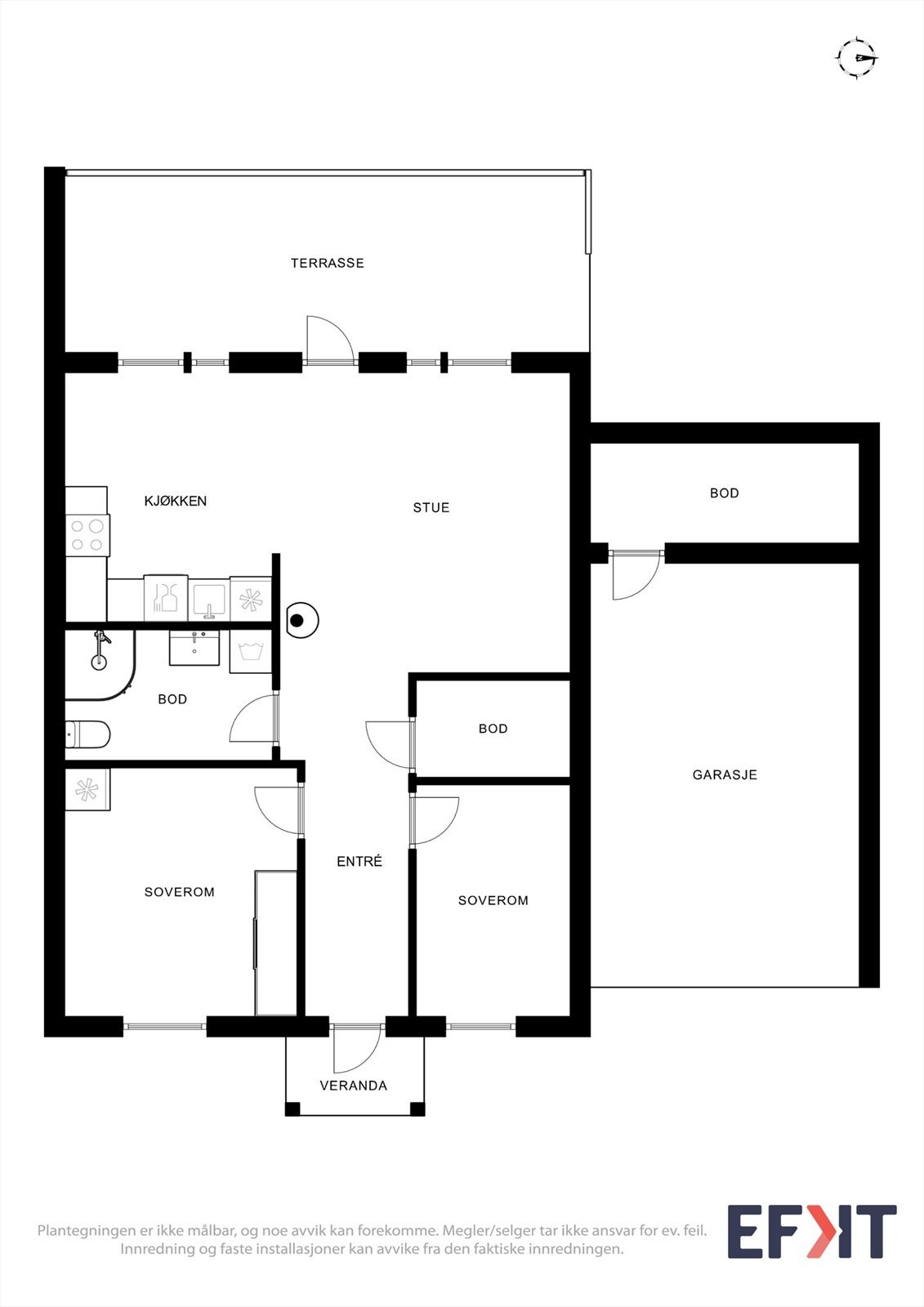 Boligen har en gjennomtenkt planløsning over ett plan med alt du trenger i hverdagen. Galleribilde