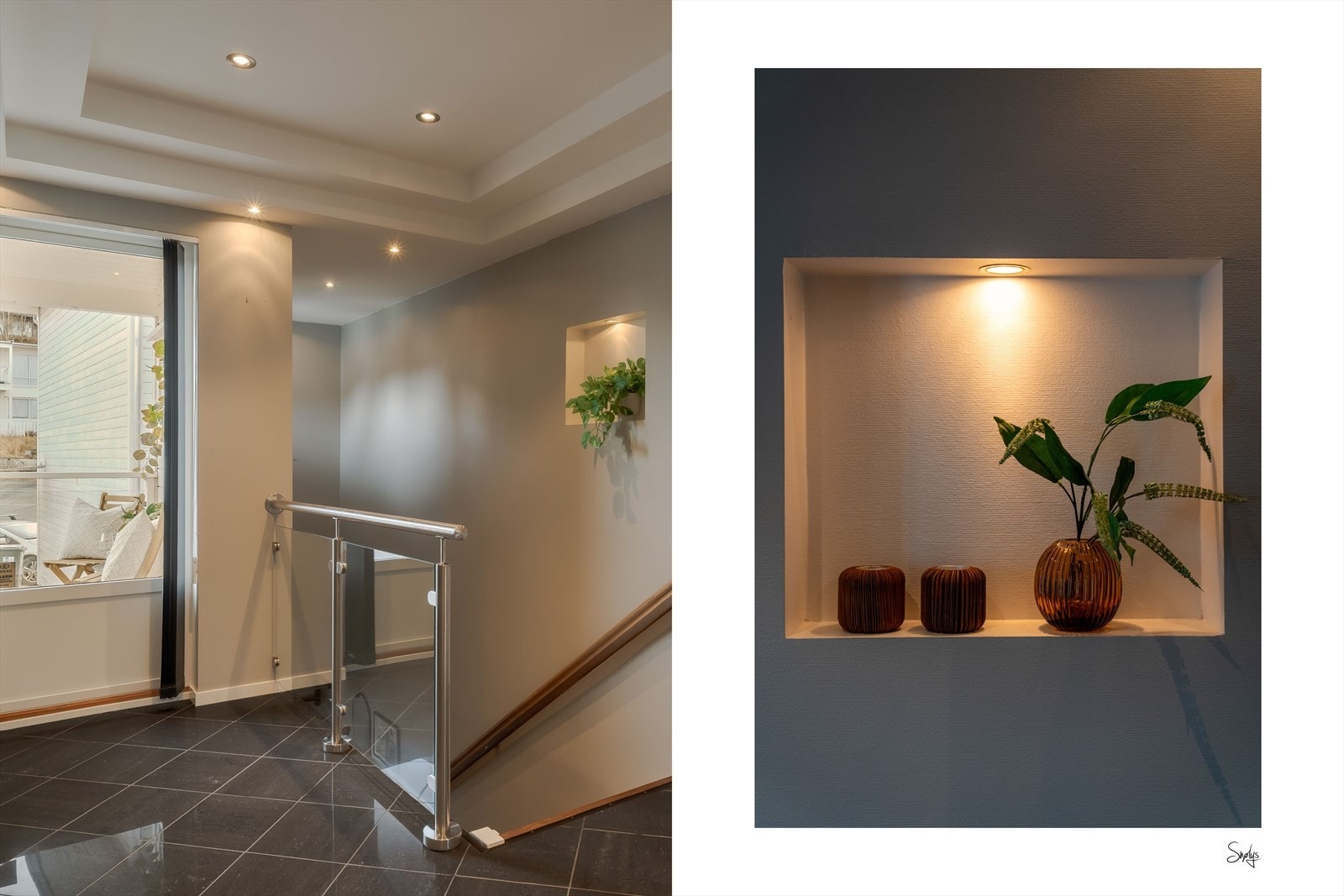 Her er det en pen gang med spotter i taket. Galleribilde