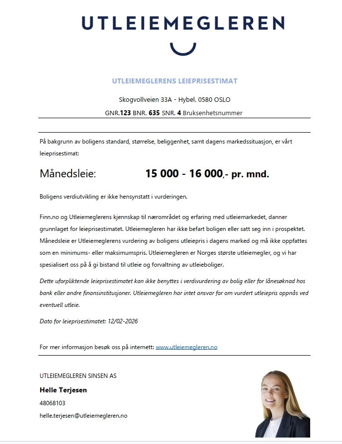 Leieprisvurdering hybel Skogvollveien 33A Galleribilde