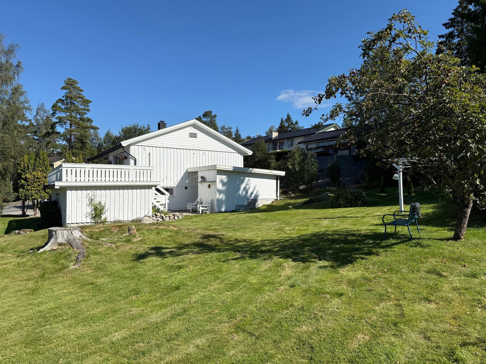 Huset sett fra sør. Stor hage som gir god boltreplass. Galleribilde