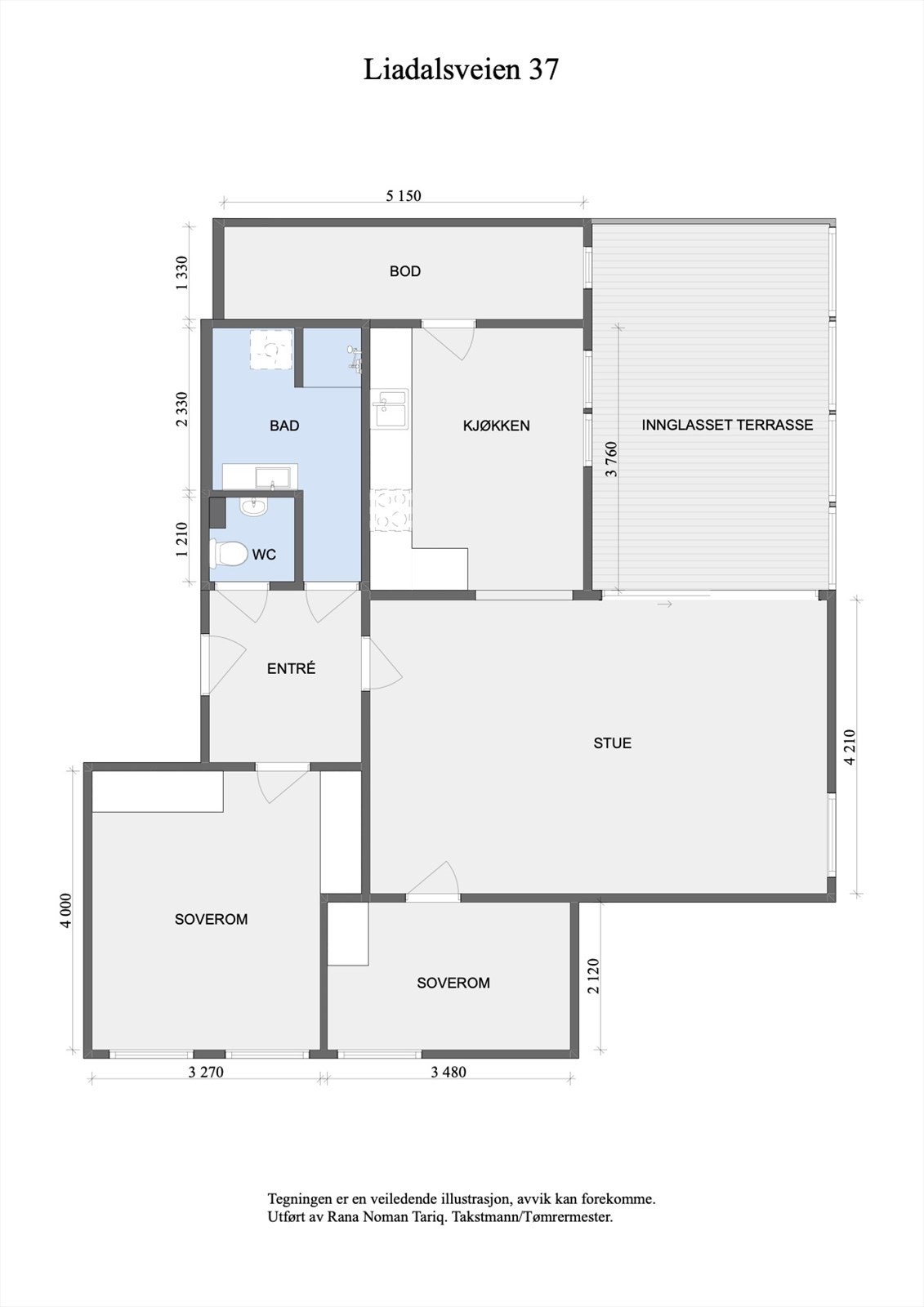 Leiligheten har en arealeffektiv planløsning med to soverom, bad, separat WC og en intern bod. Galleribilde