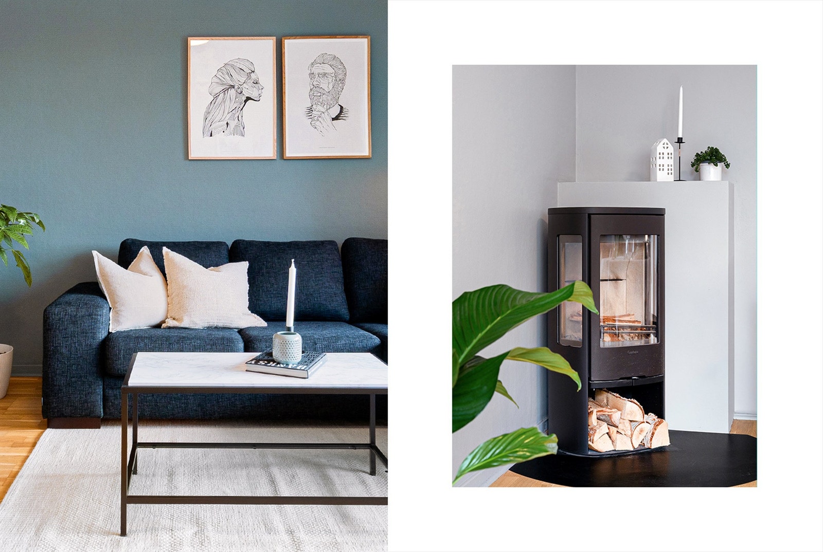 Lekker moderne peisovn gir god varme og koselig stemning i stuen i de kalde årstidene. Galleribilde