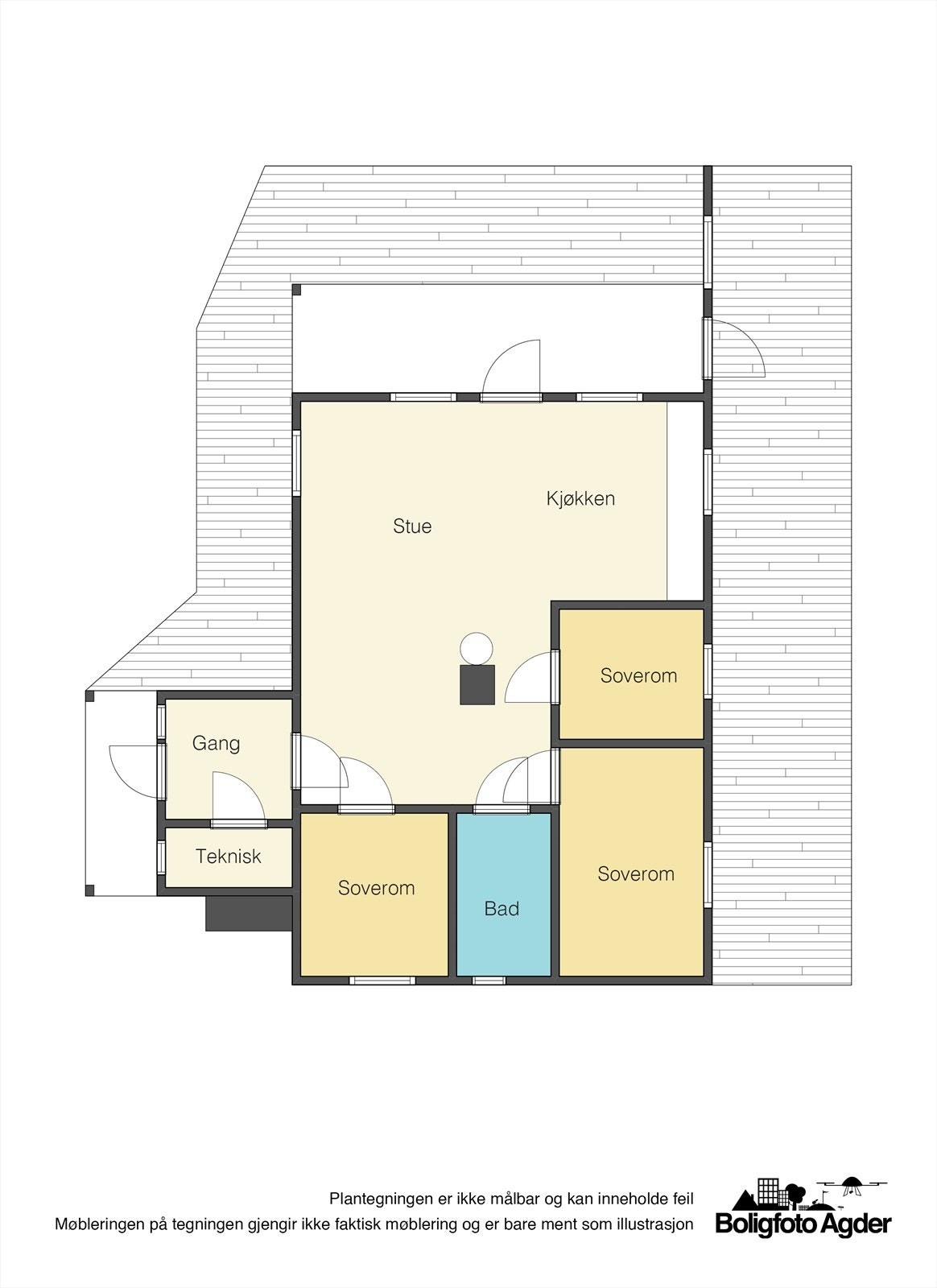 Praktisk planløsning på 58 kvm, pluss stort terrasseanlegg Galleribilde