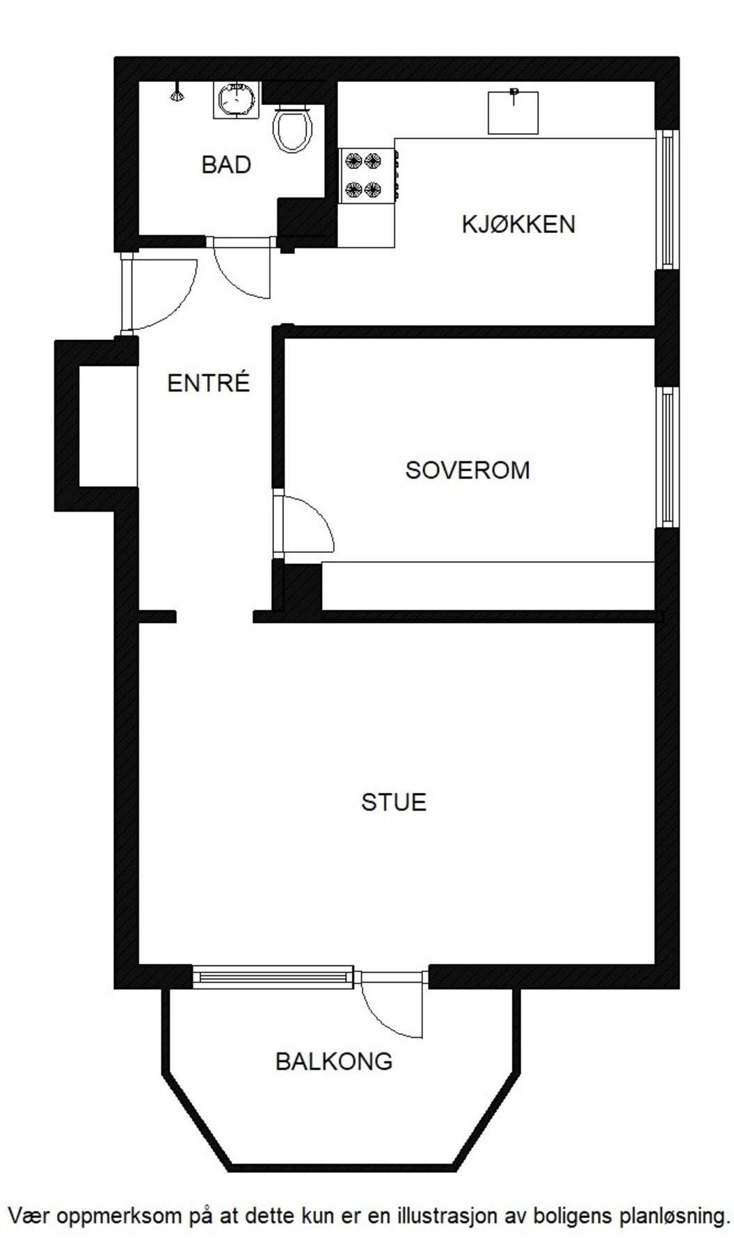 Planskisse. Leiligheten disponerer loftsbod og 2 kjellerboder i tillegg. Galleribilde