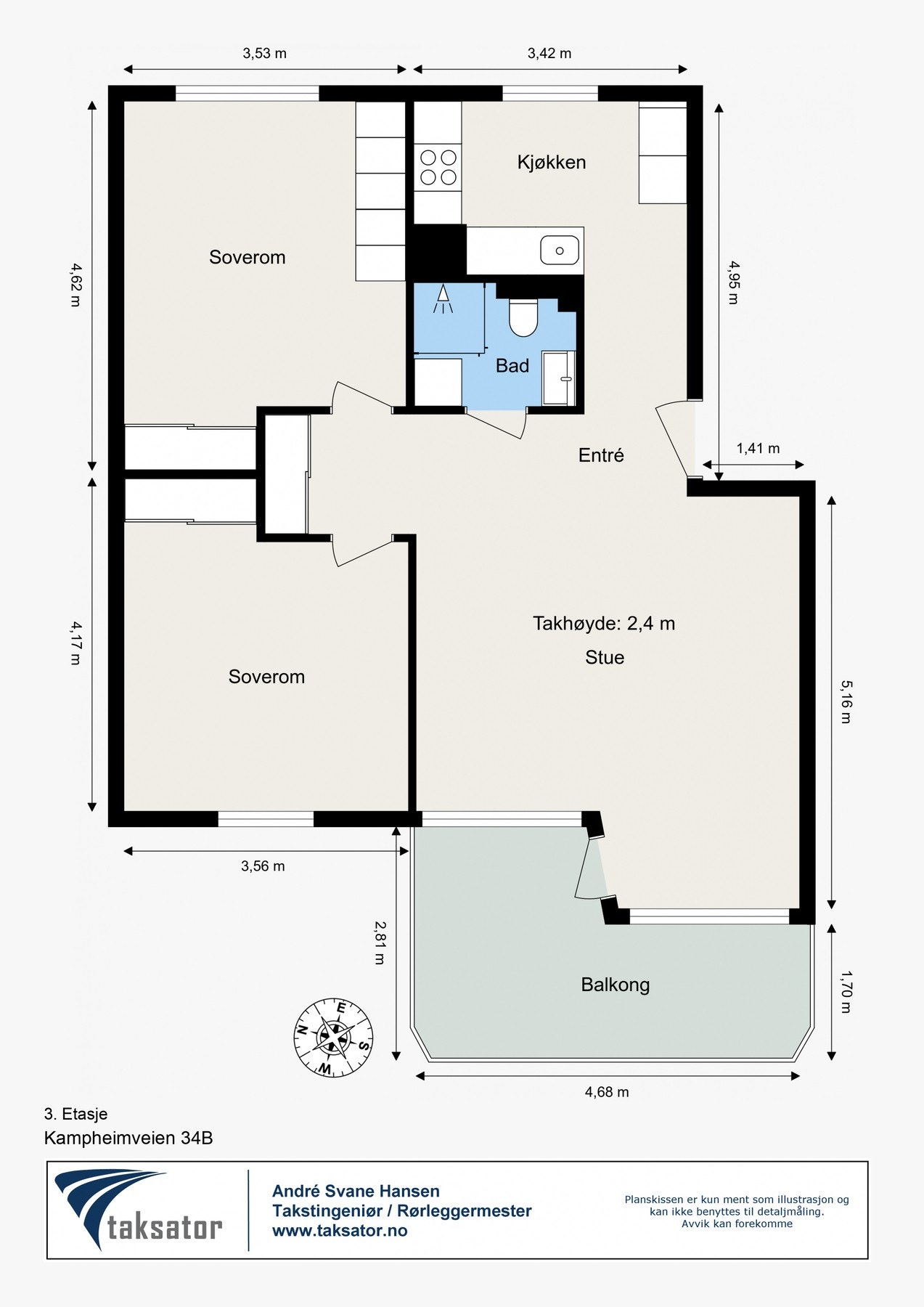 Plantegning - leiligheten ligger i 3. etasje Galleribilde