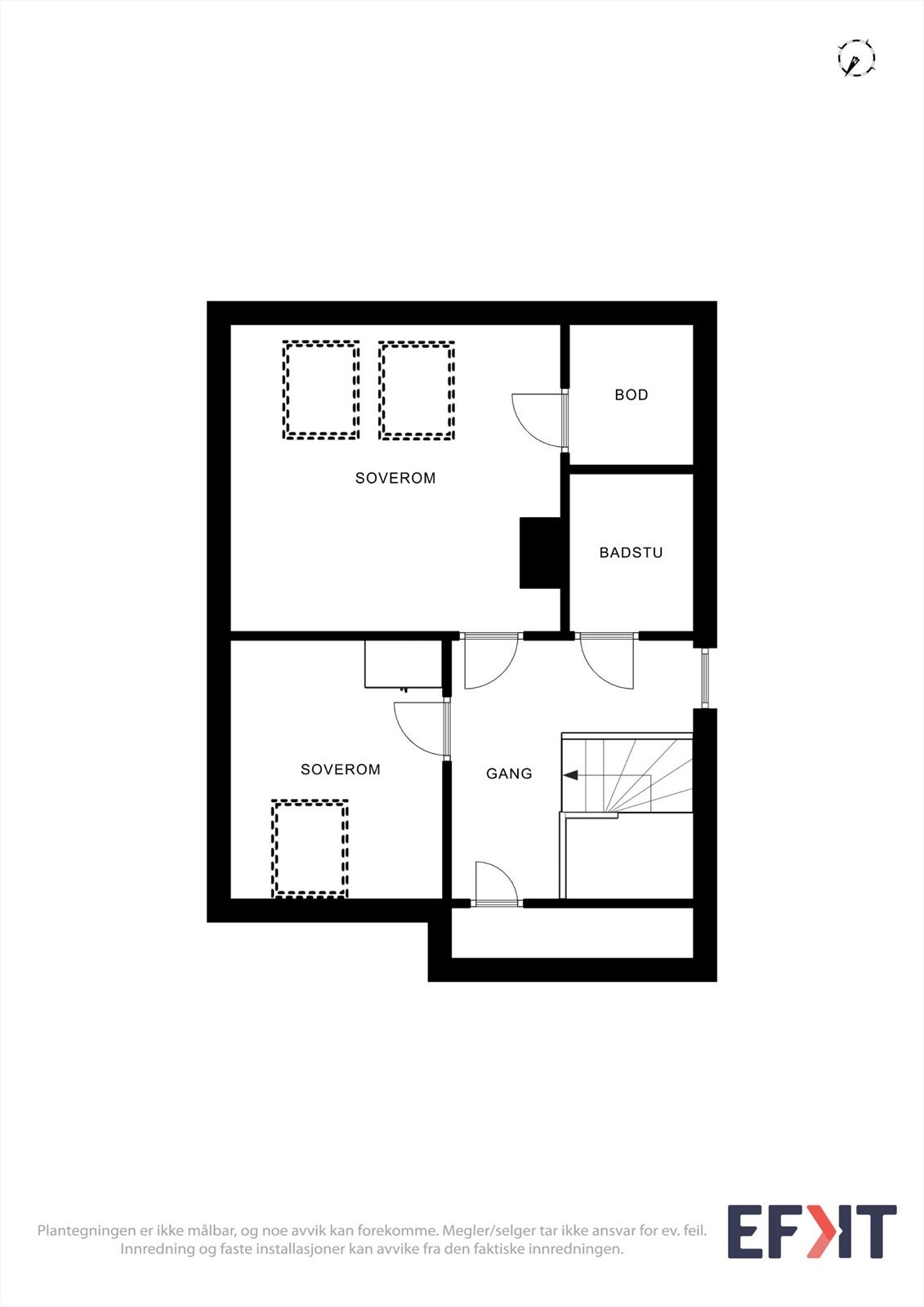 Toppetasjen er en egen sone med to soverom, bod og en badstue. Galleribilde