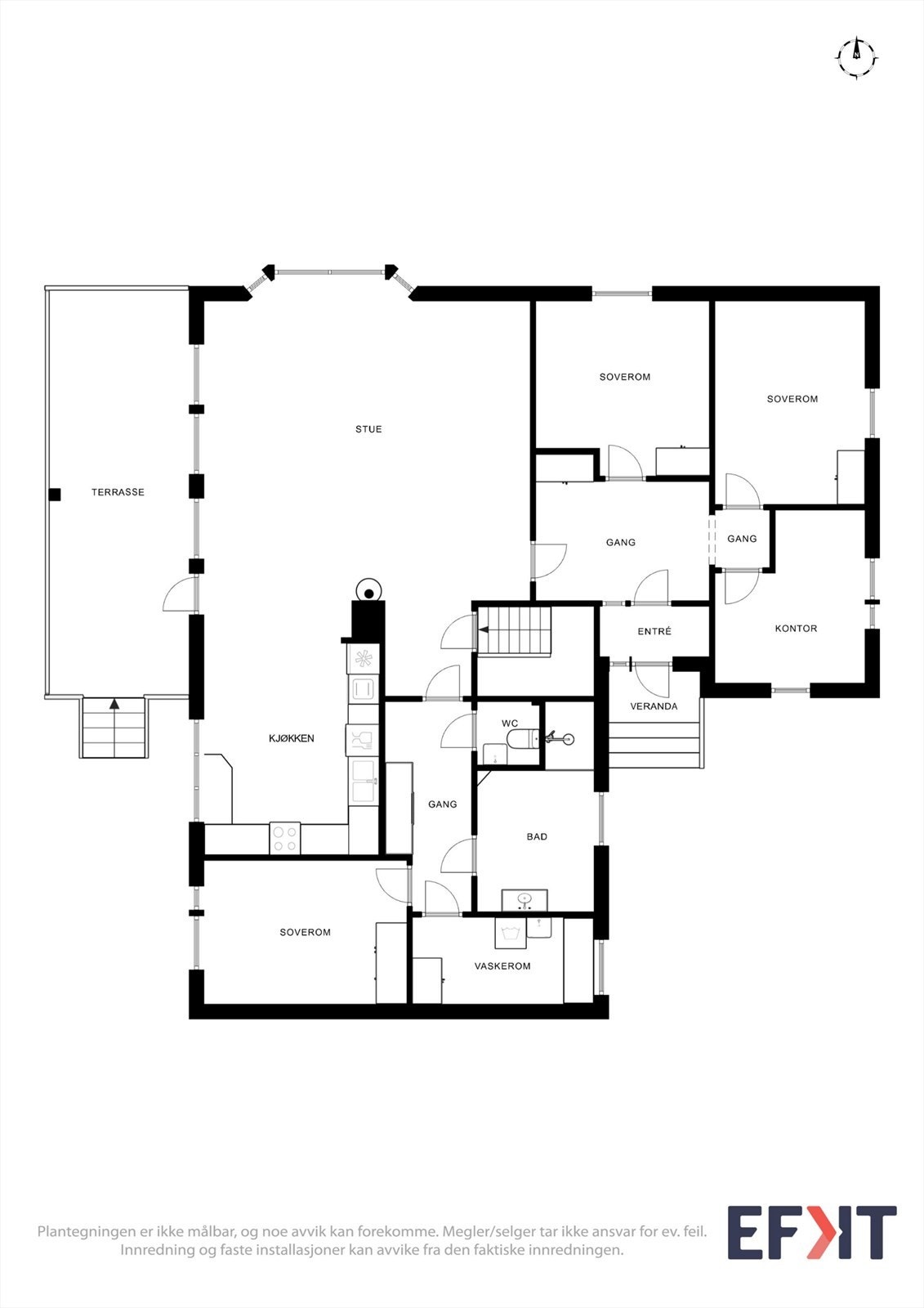 Hovedetasjen har en familievennlig og arealeffektiv planløsning med tre soverom og kontor. Galleribilde