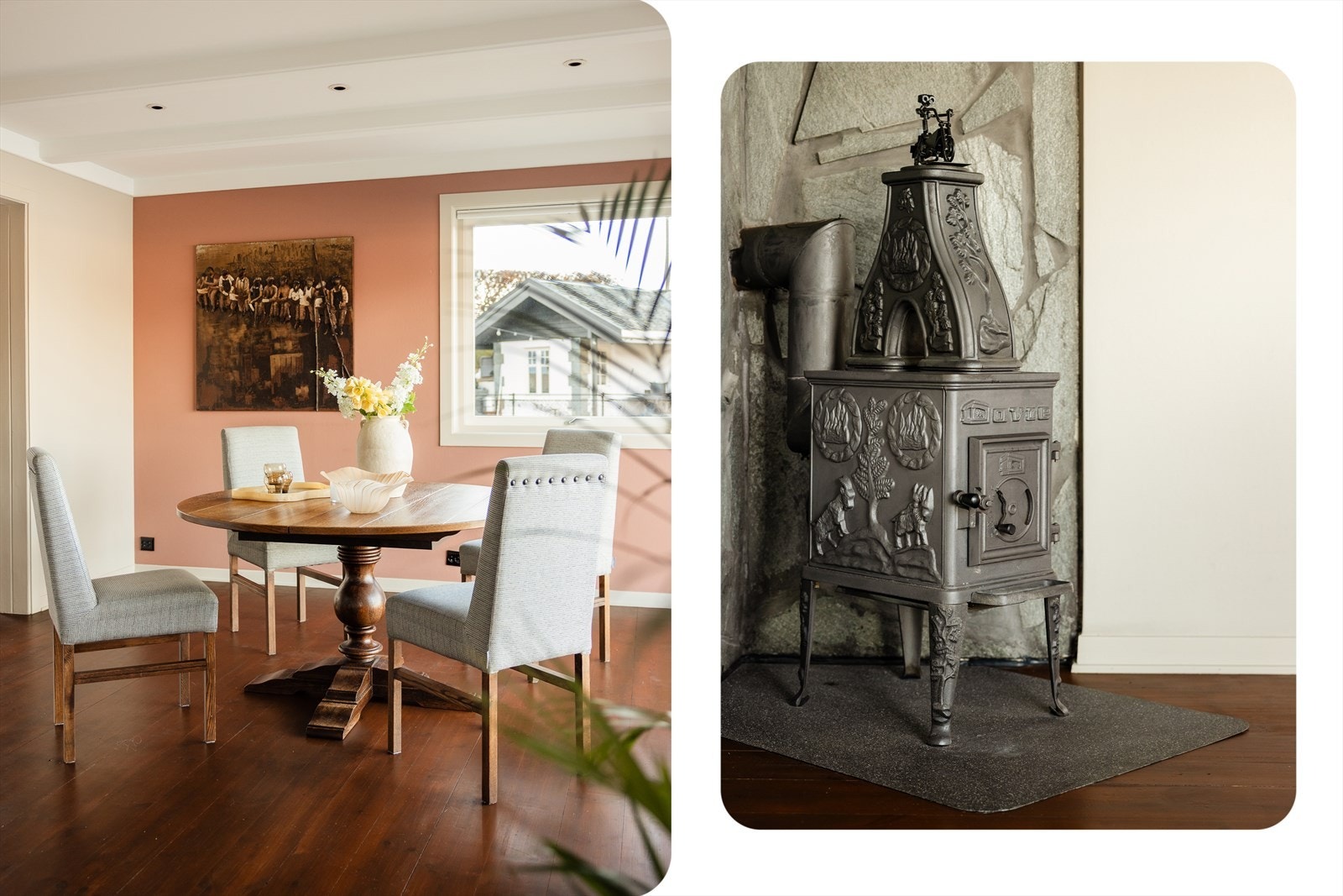 Deilig peis i stuen som skaper en lun og hyggelig atmosfære på kjølige dager Galleribilde