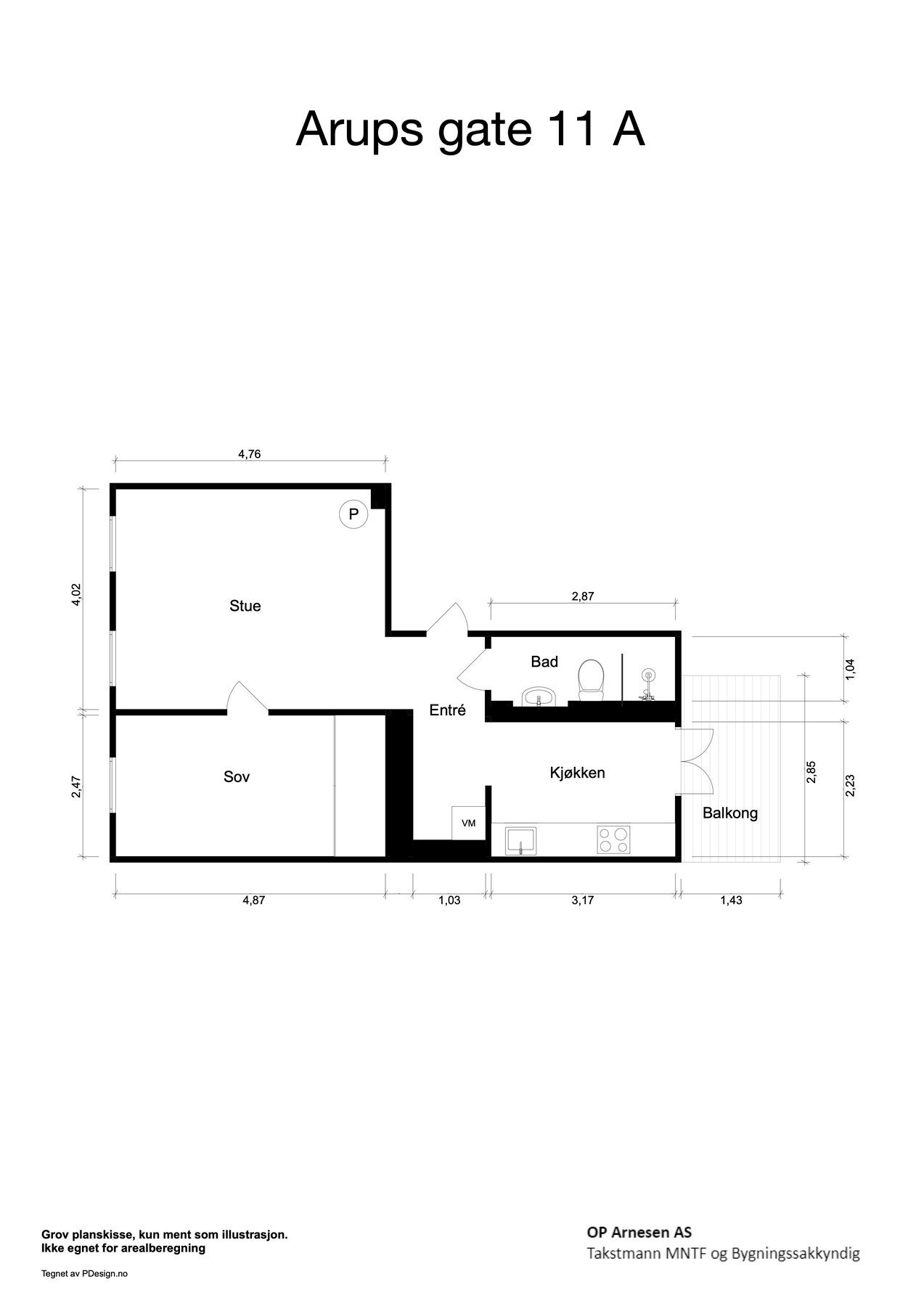 Plantegning. I tillegg disp. leiligheten en kjellerbod på ca. 4 m2. Galleribilde