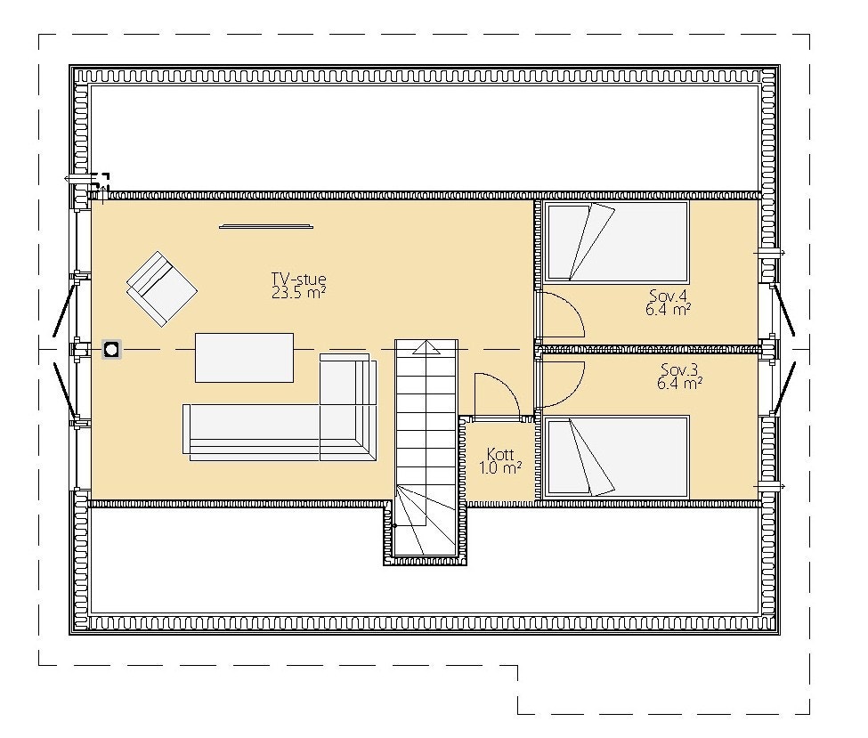andre etasje med stor TV-stue, bod og to soverom Galleribilde