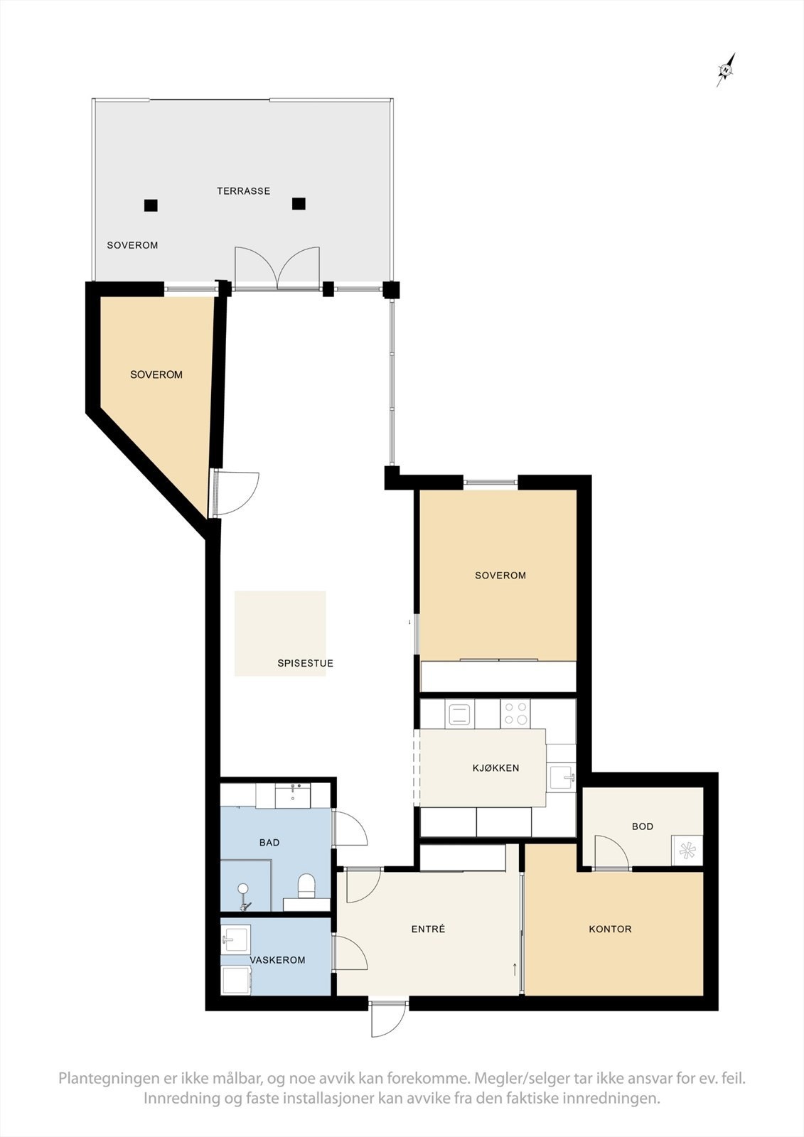 Alternativ plantegning som viser potensiale for 2 soverom (Se pkt. diverse i salgsoppgaven for ytterligere informasjon) Galleribilde