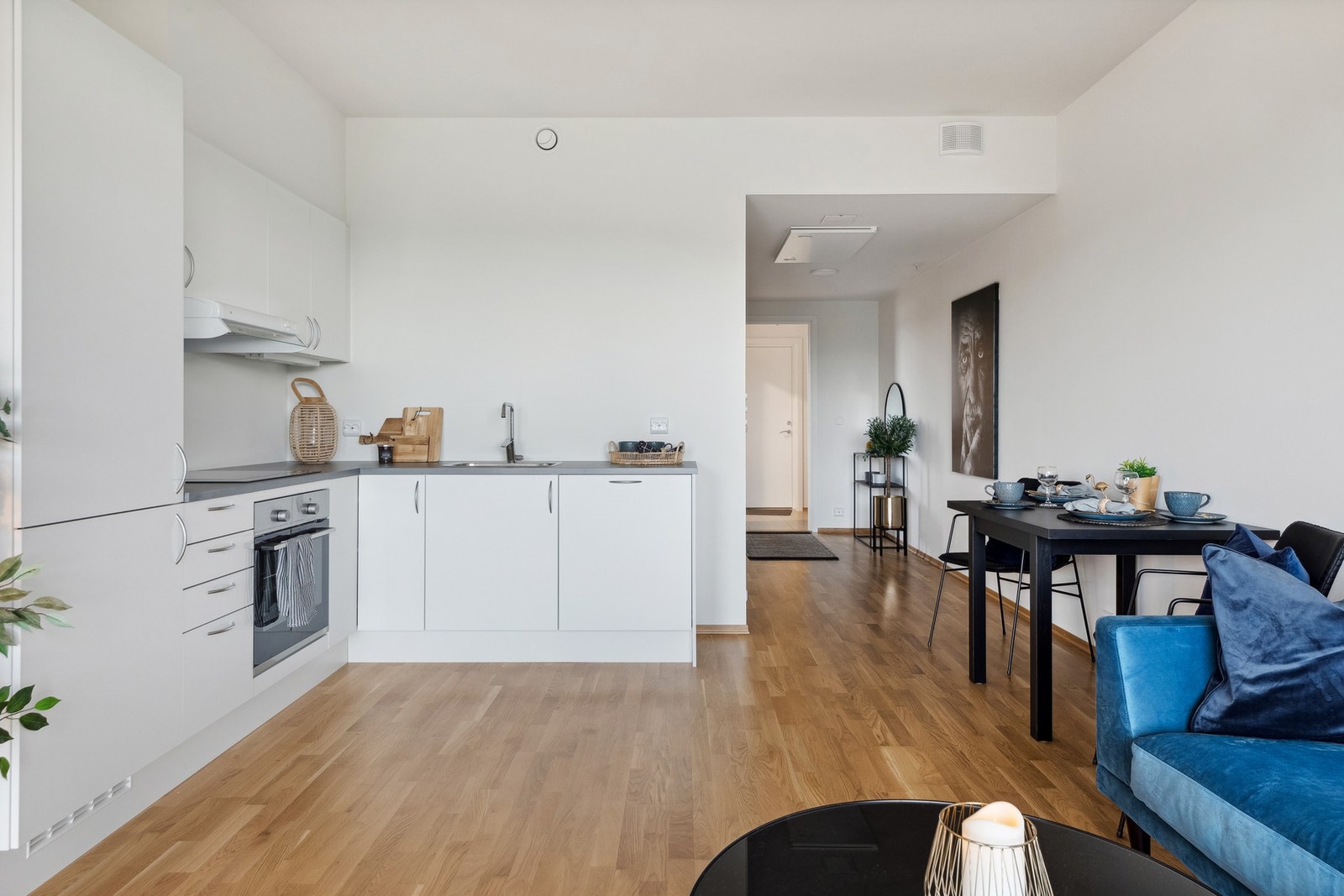 Pent og funksjonelt kjøkken med integrerte hvitevarer. Galleribilde