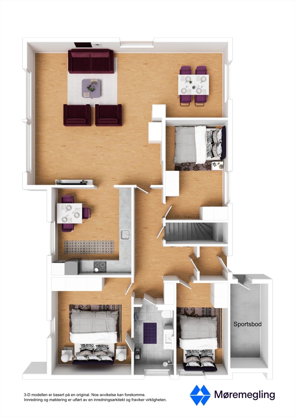 Plantegning 1. etasje - 3D Galleribilde