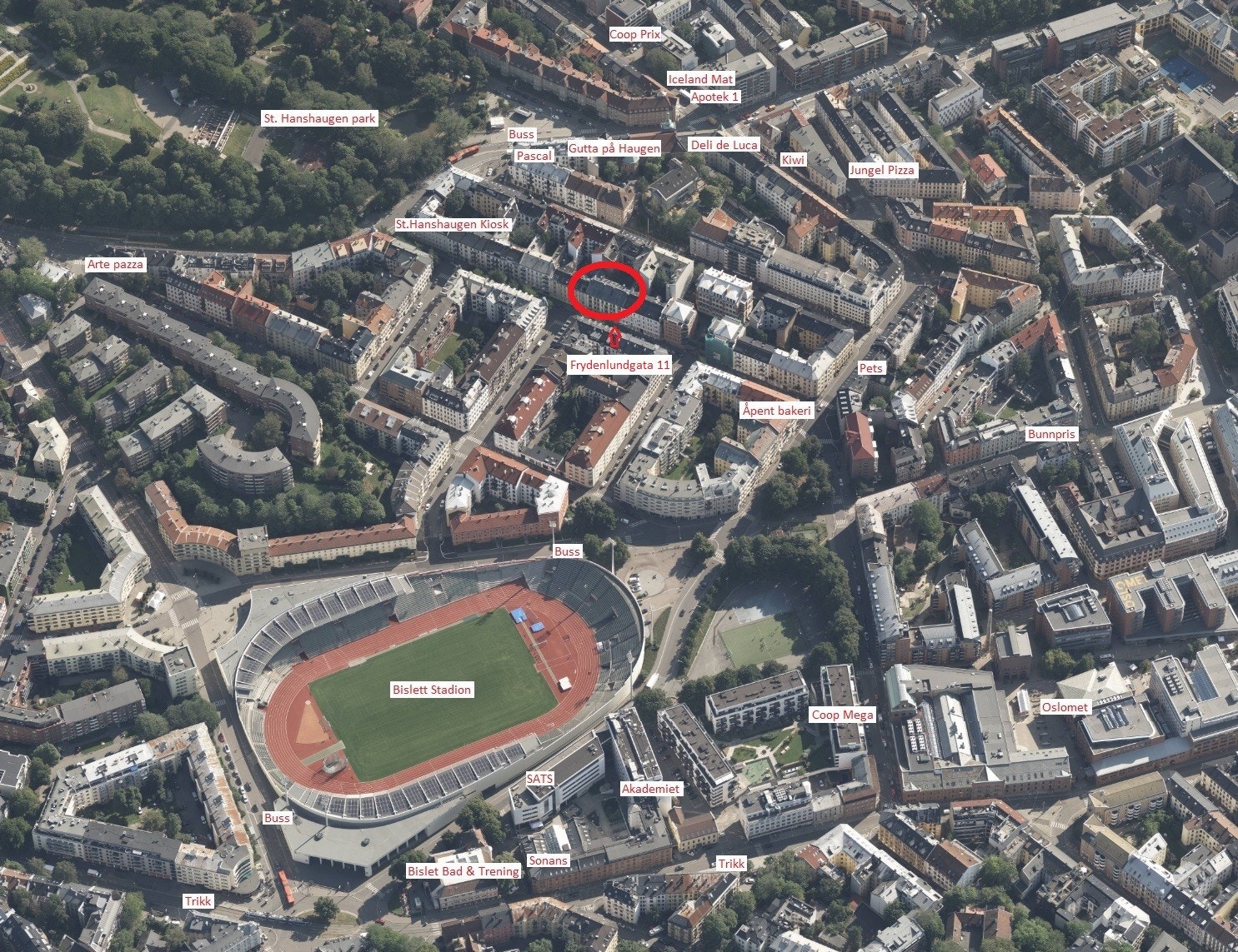 Oversikt over nærområdet. Svært sentral og attraktiv beliggenhet. Galleribilde