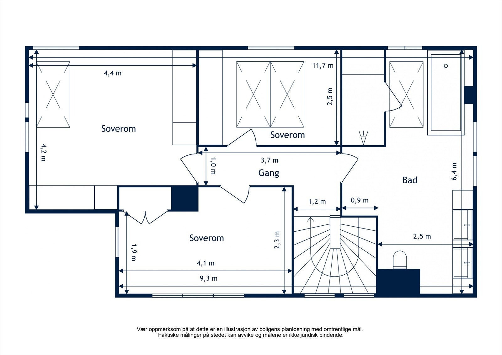 2.etg. inneholder 3 romslige soverom og stort bad. Galleribilde