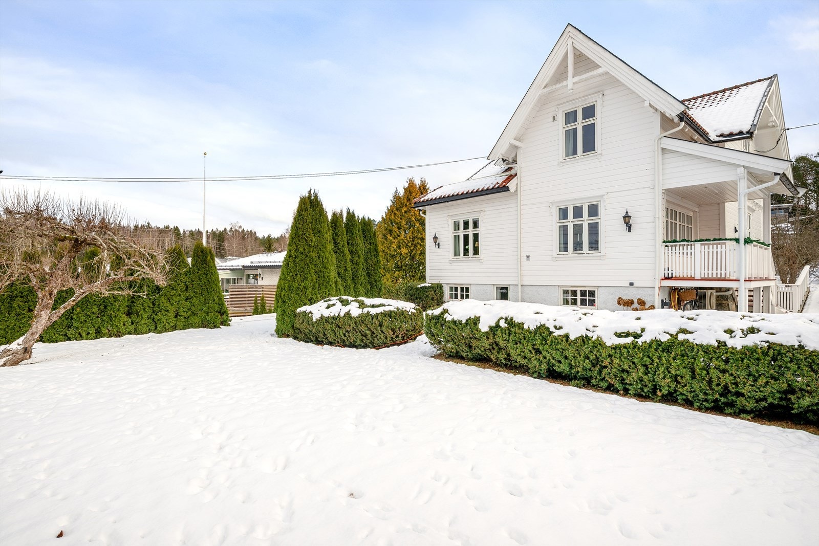 Opparbeidet hage med eple- og morelltre samt prydbusker Galleribilde