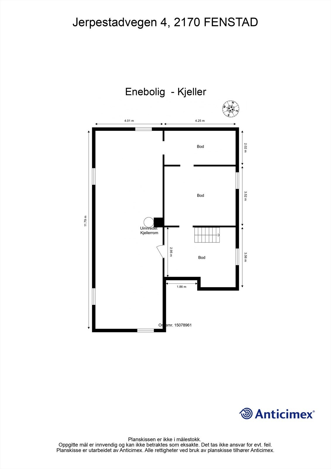 Kjelleren består av tre boder og et stort, uinnredet kjellerrom med rikelig lagringsplass. Galleribilde
