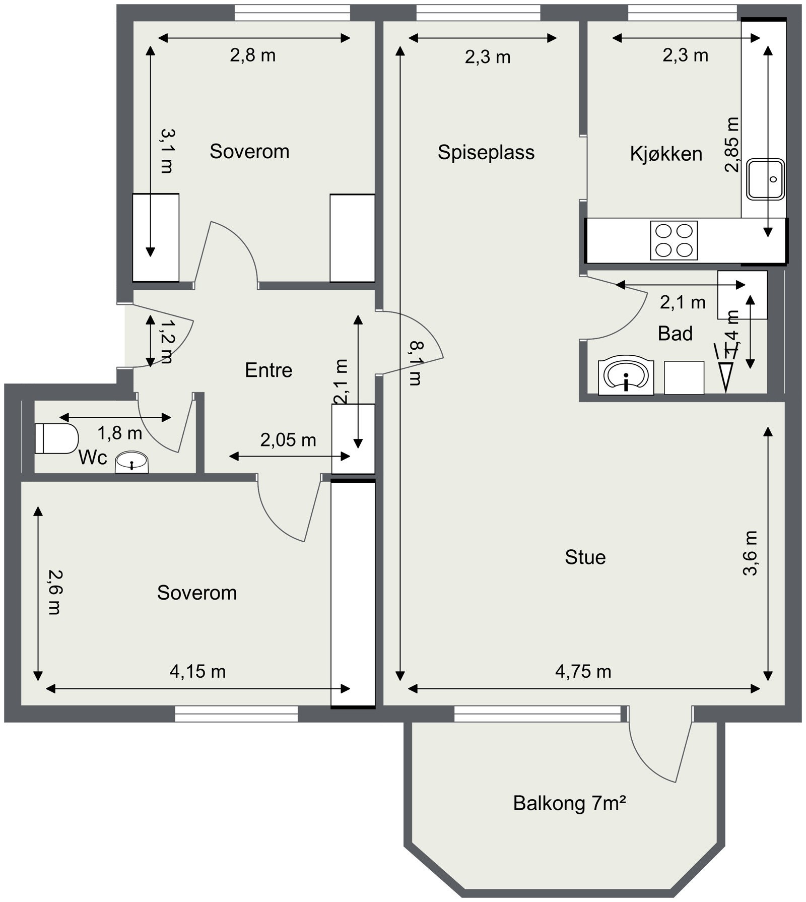 Skisse med mål. Galleribilde