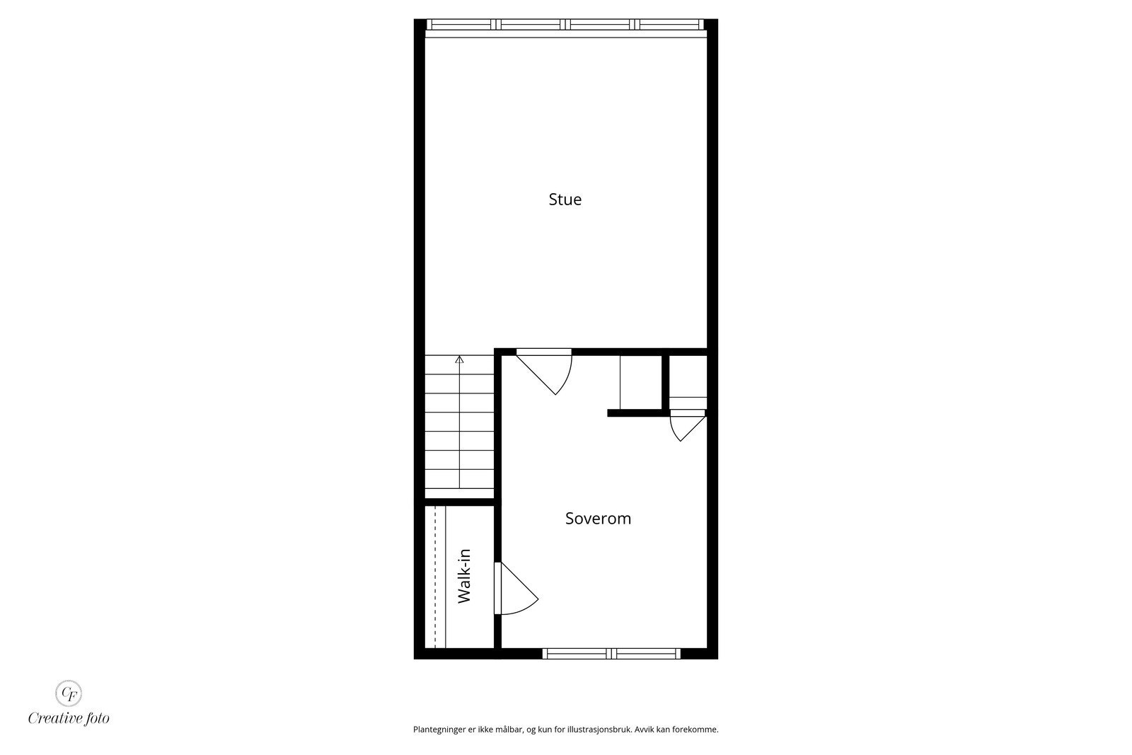 Andre etasje rommer en romslig stue og et soverom, med en imponerende takhøyde. Galleribilde
