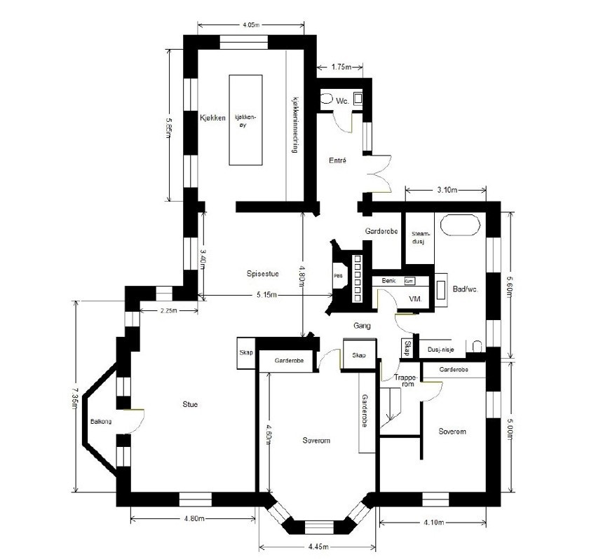 Planskisse over leilighetens hovedetasje. Galleribilde