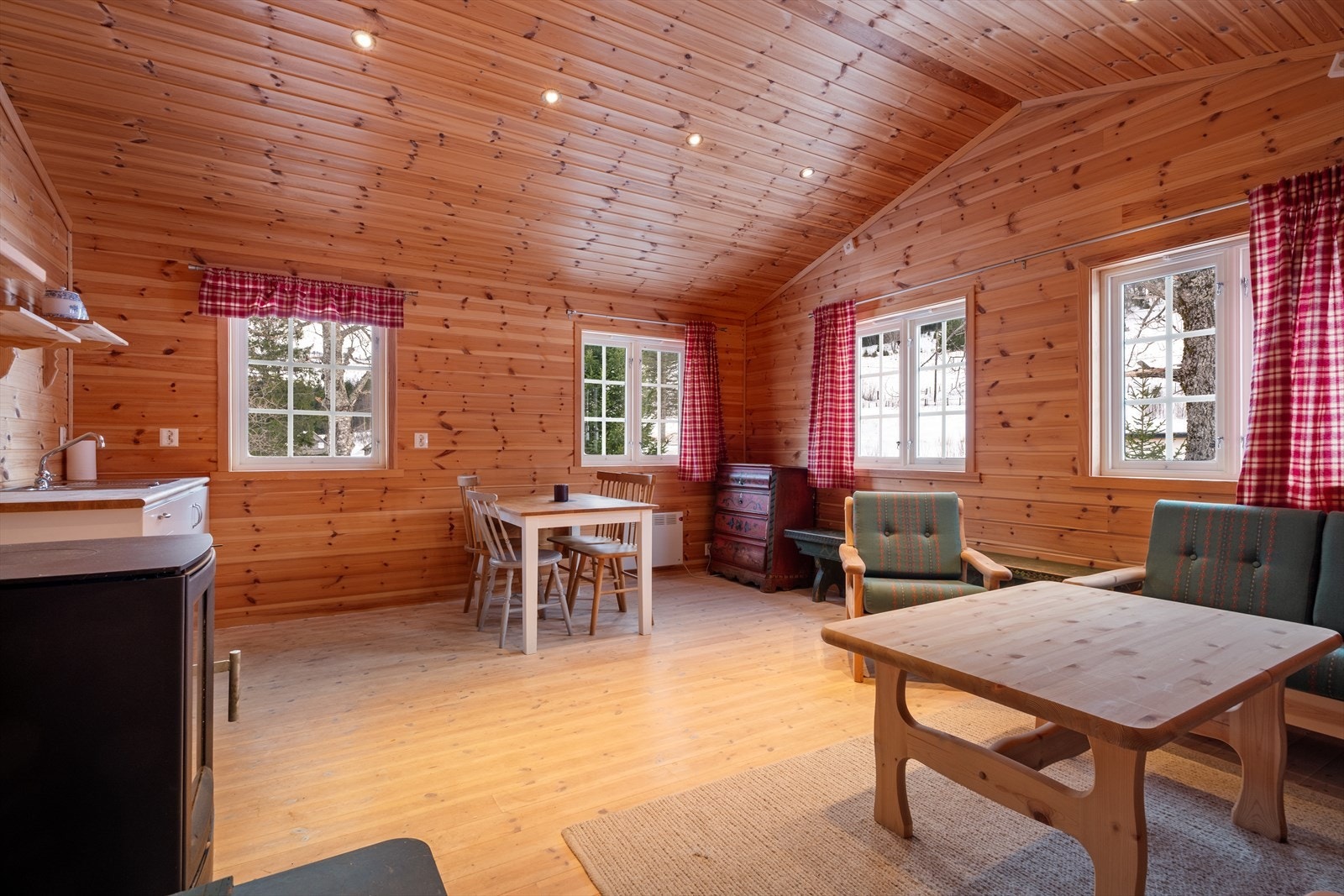 Mange vindu som slipper inn naturen og gjør rommet lyst og trivelig. Galleribilde