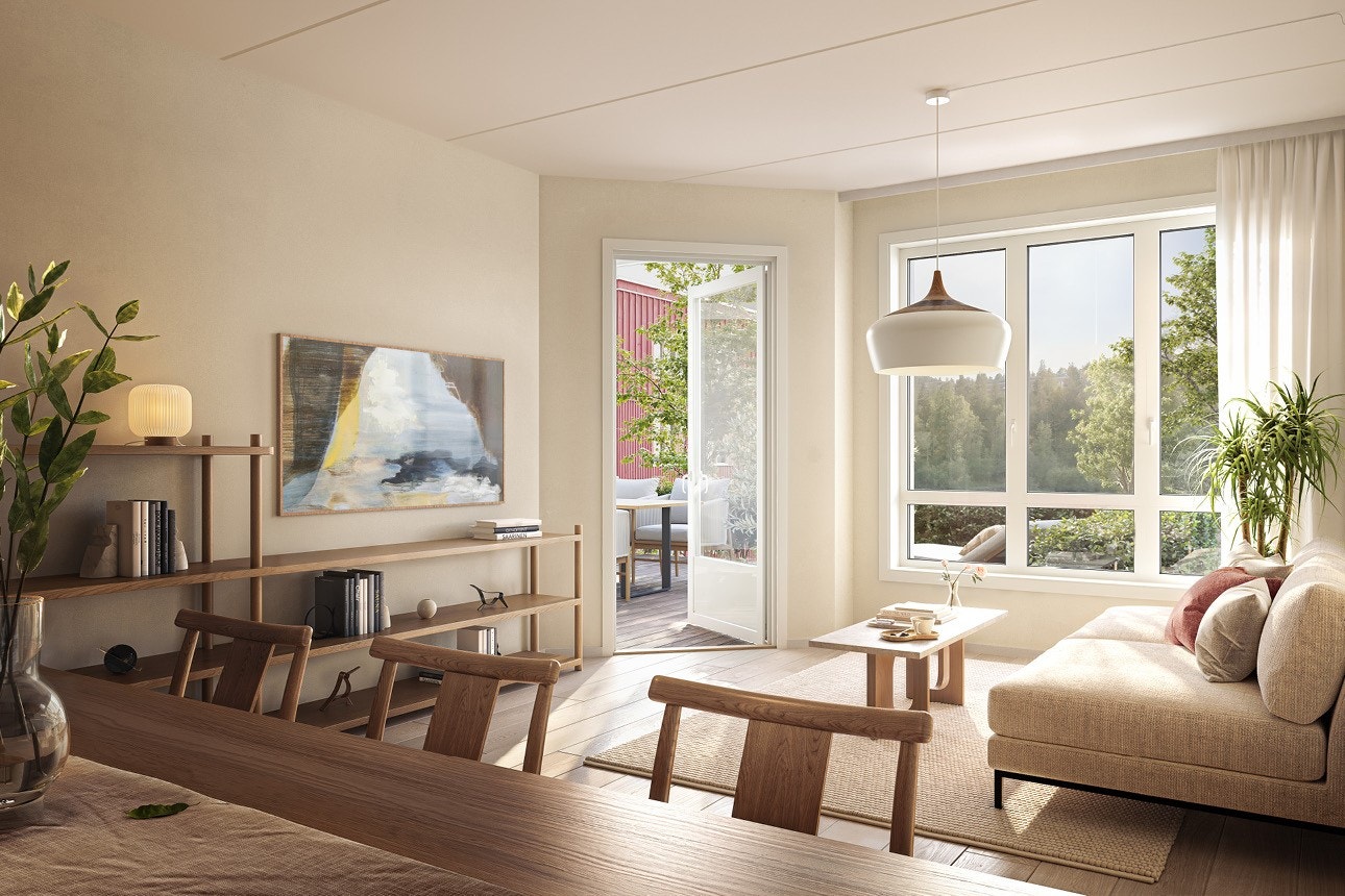 Smart og gjennomtenkt planløsning med ryddig entré, åpen stue/kjøkken og godt utnyttet uteplass. Galleribilde