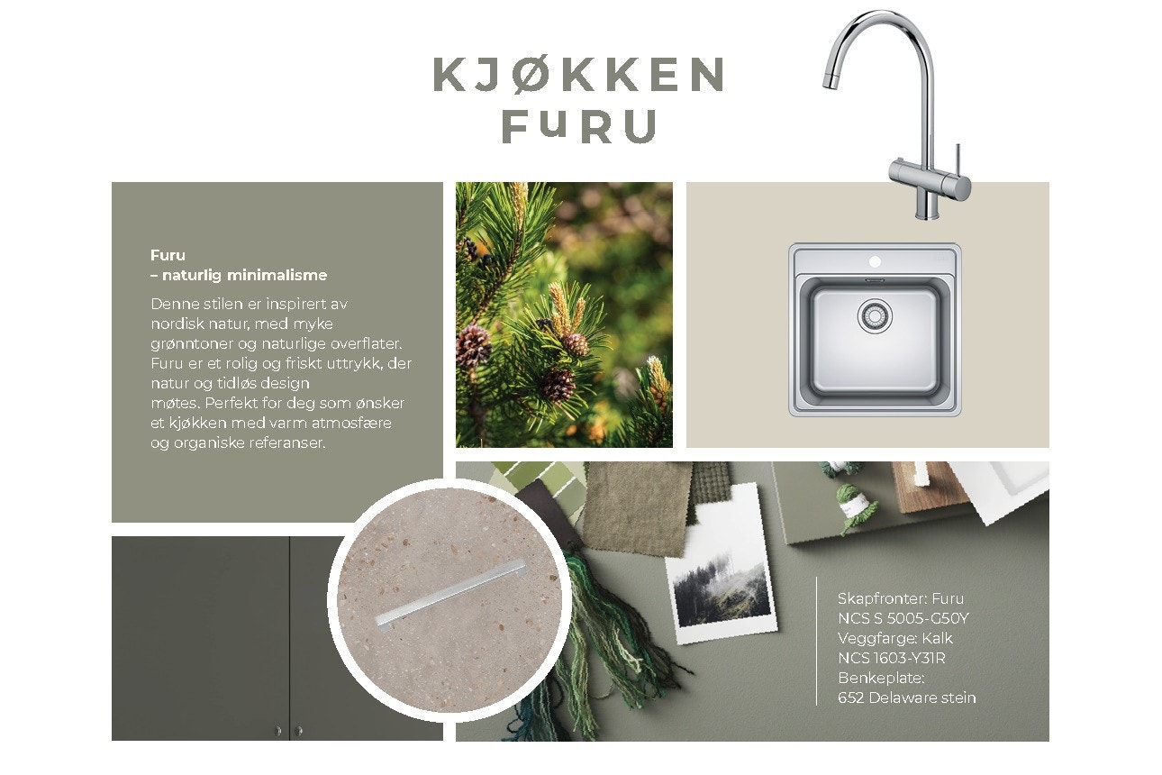 3 valgfrie stilpakker til kjøkkenet. Valgmulighet for kjøkkenfarger og benkeplate som gir personlig preg, uten å gå på kompromiss med kvalitet eller funksjon. Galleribilde