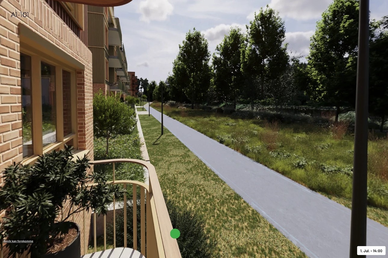 Rolig beliggenhet i hellingen ned mot Bondivann, med gangsti i forkant. Galleribilde