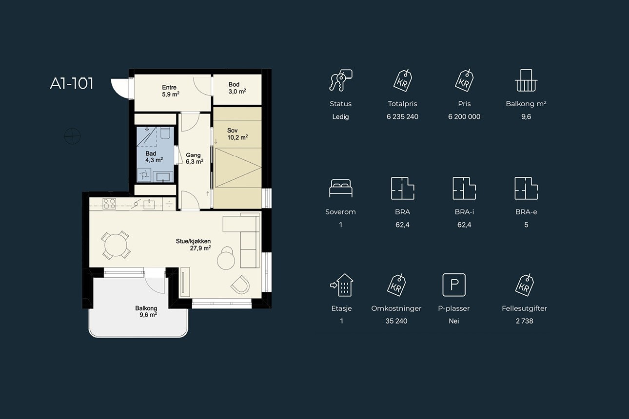 Smart og effektiv planløsning med romslig stue/kjøkken og god balanse mellom private og sosiale soner. Galleribilde