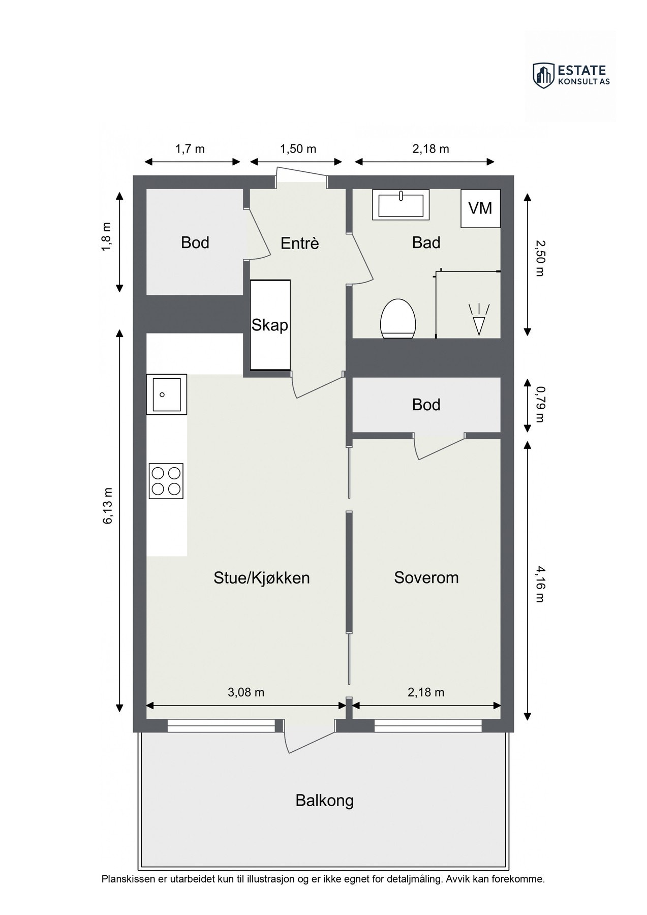 For en ekstra liten oversikt får du først se plantegningen over leiligheten. Galleribilde