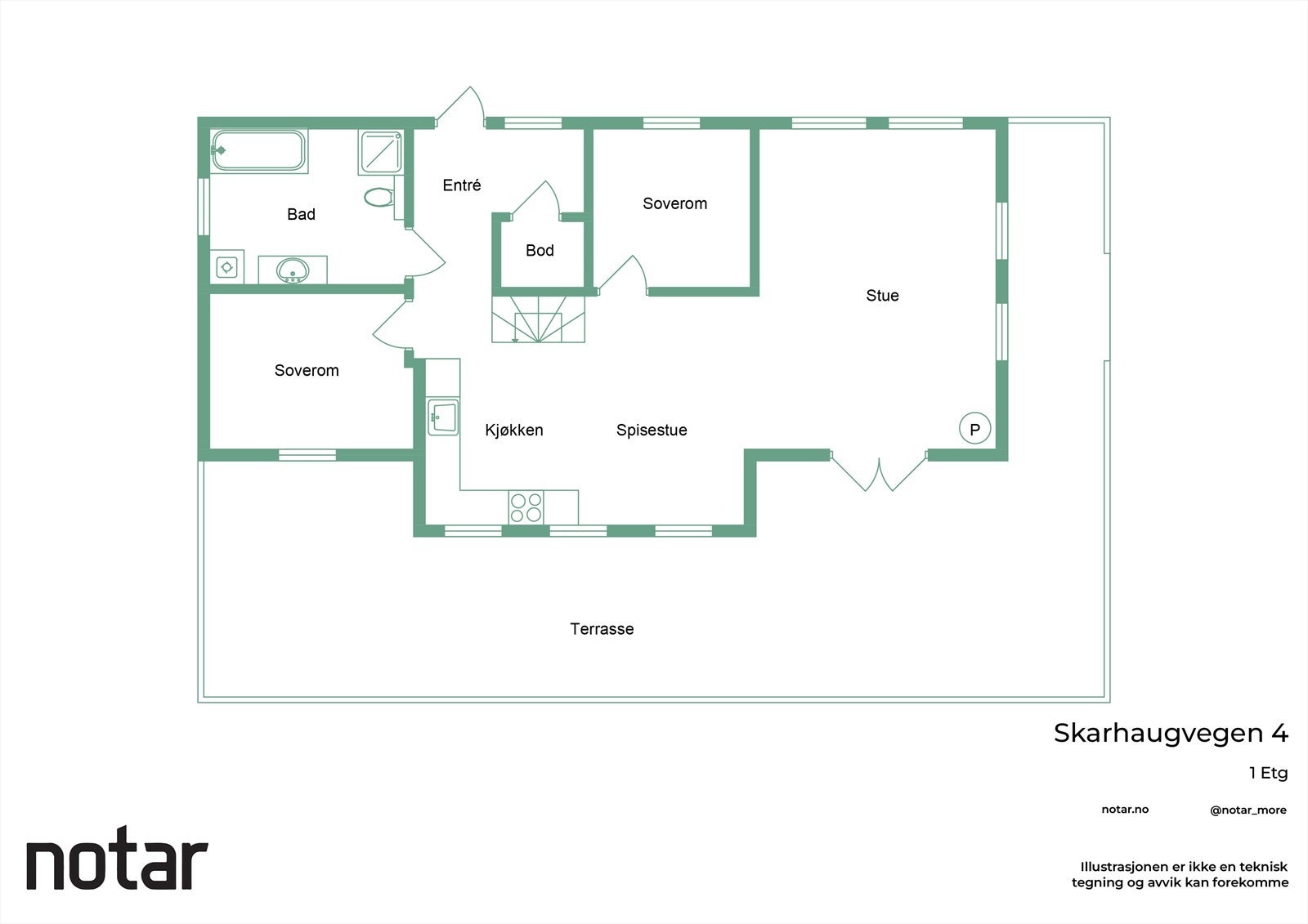 Fra kjøkkenet er det enkel tilgang til en romslig spisestue, ideell for sosiale sammenkomster. Galleribilde