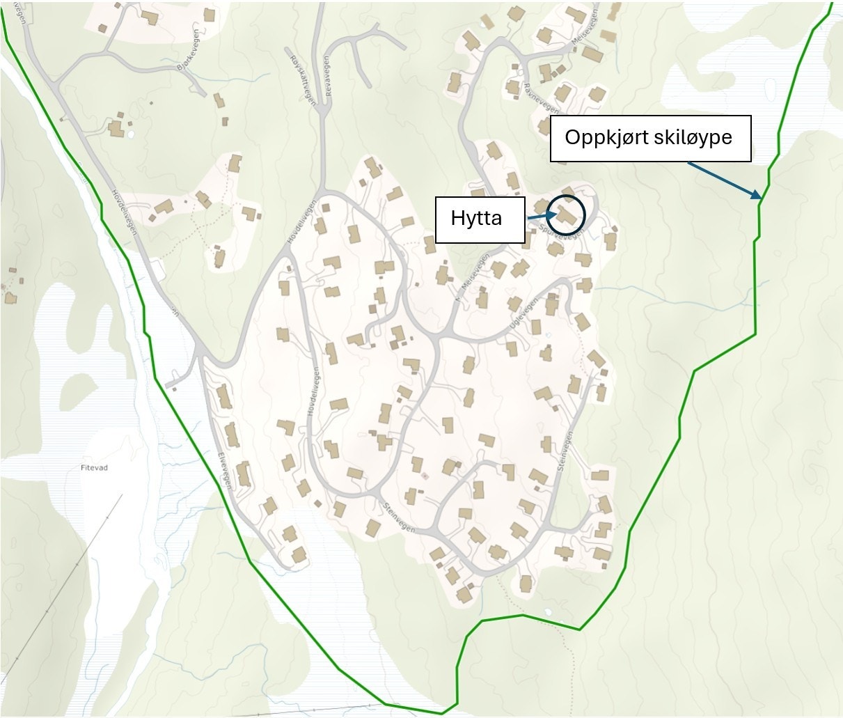 Hyttas plassering i forhold til skiløypa Galleribilde