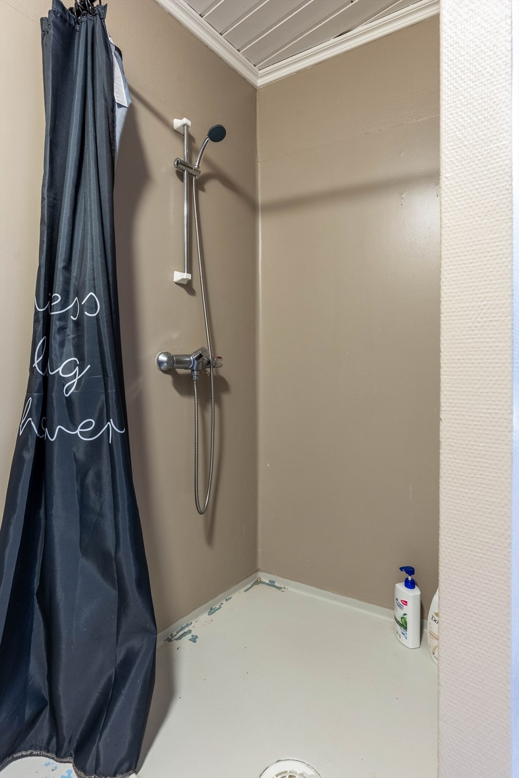 Badet består av dusjhjørne, servant og toalett. Galleribilde