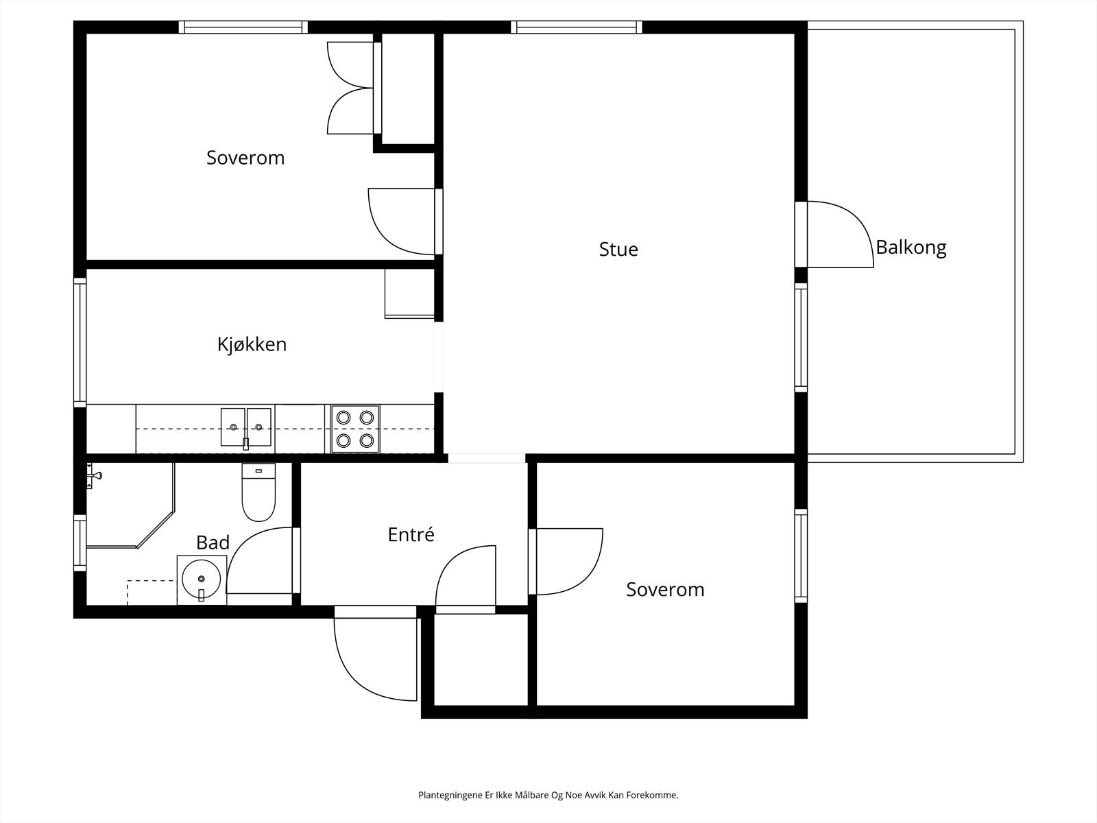Leiligheten har en arealeffektiv planløsning på 66 m² med to soverom og separat kjøkken. Galleribilde