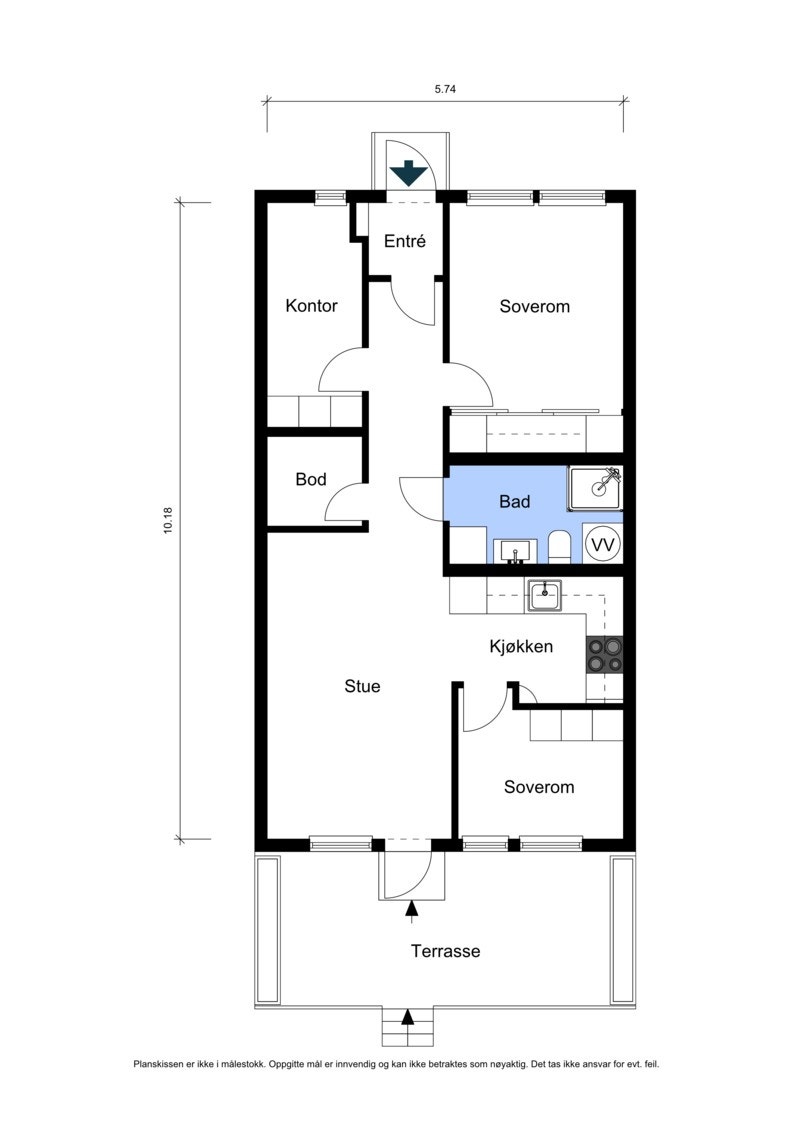 Oppmålt plantegning for leiligheten. Galleribilde