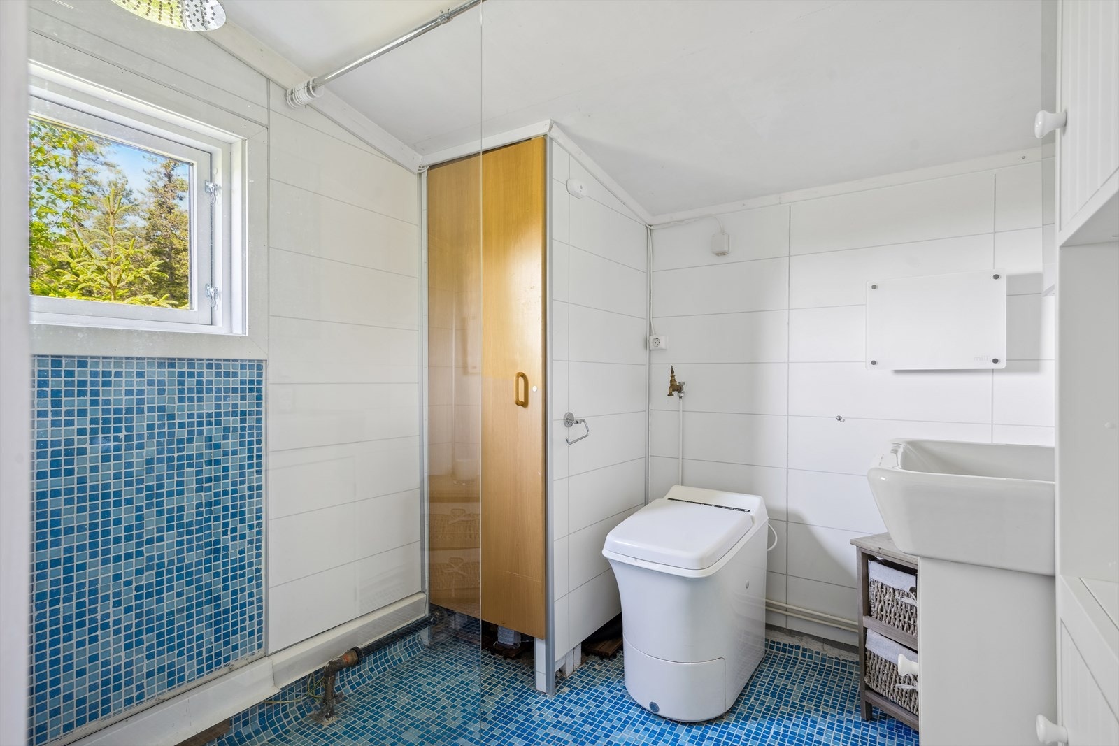 Eldre bad som har behov for totalrenovering, slik at du kan designe et funksjonelt og moderne våtrom. Dagens avløp av gråvann er ikke godkjent, og det må påventes pålegg om oppgradering Galleribilde