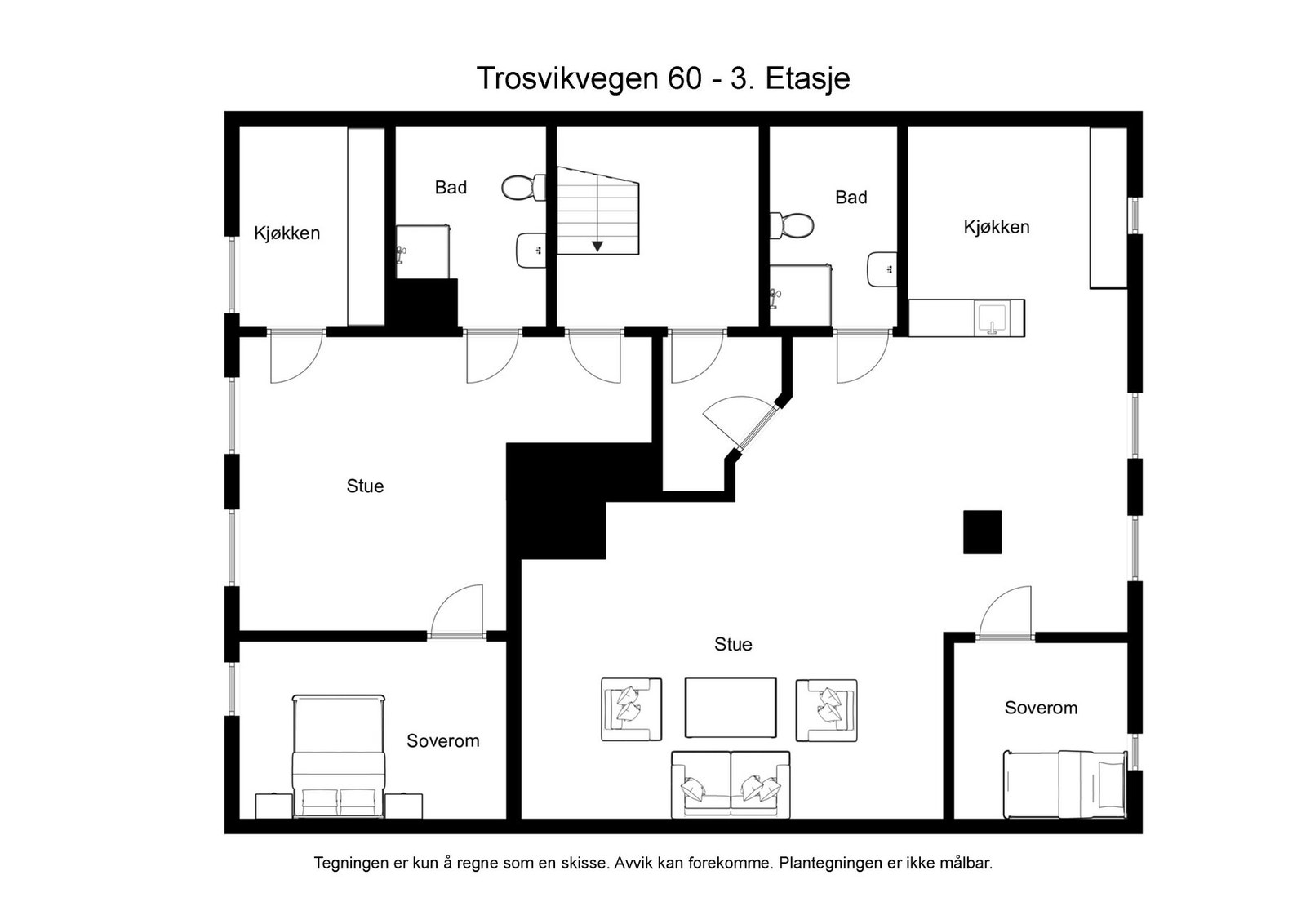 Det er 2 stk godkjente leiligheter i hver etasje og boligen går over 3 plan. Galleribilde