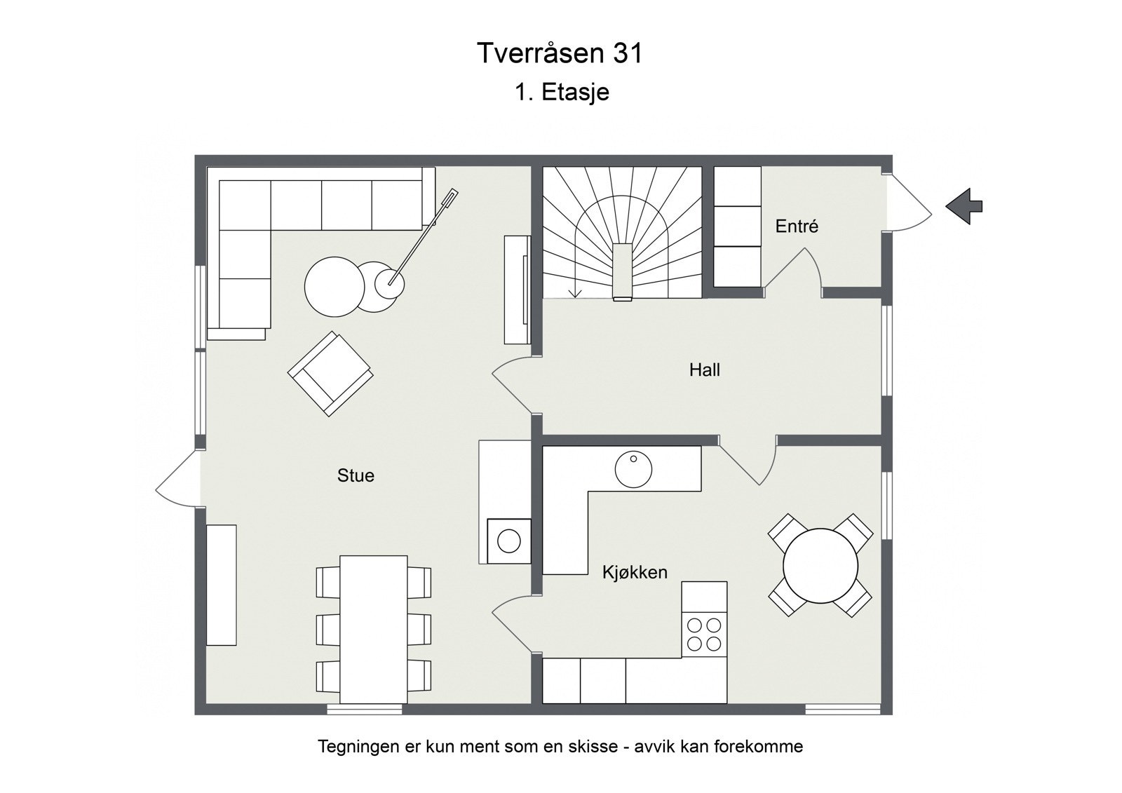 Omtrentlig planskisse, 1. etasje Galleribilde