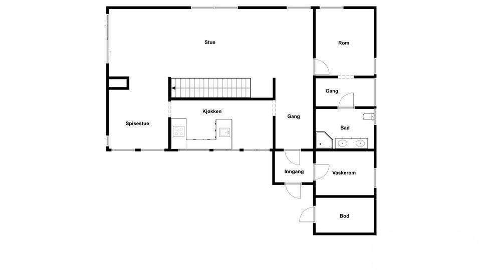 Plantegning viser rominndelingen i første etasje. Galleribilde