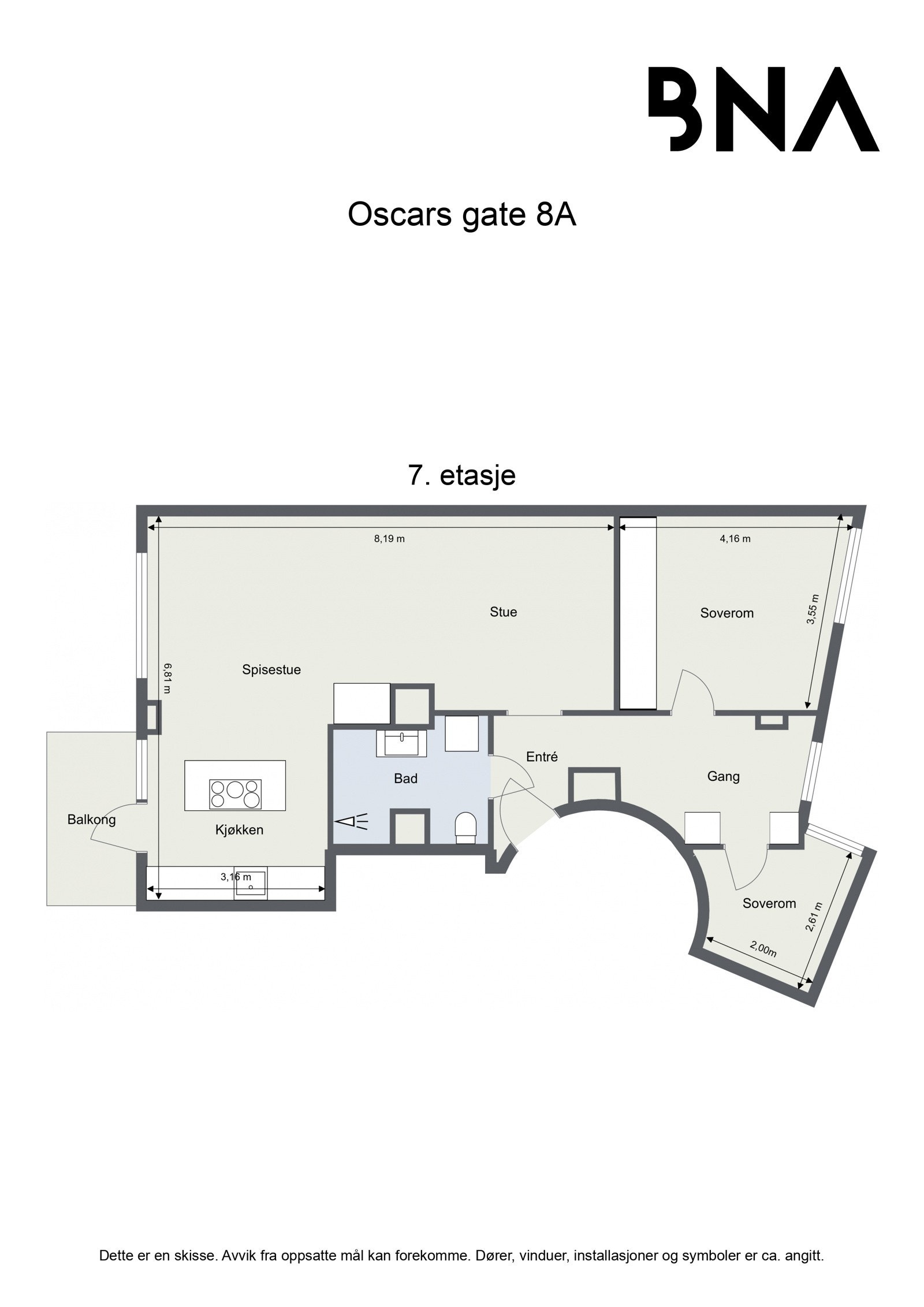 Plantegning. Leiligheten disponerer også to kjellerboder og en loftsbod Galleribilde