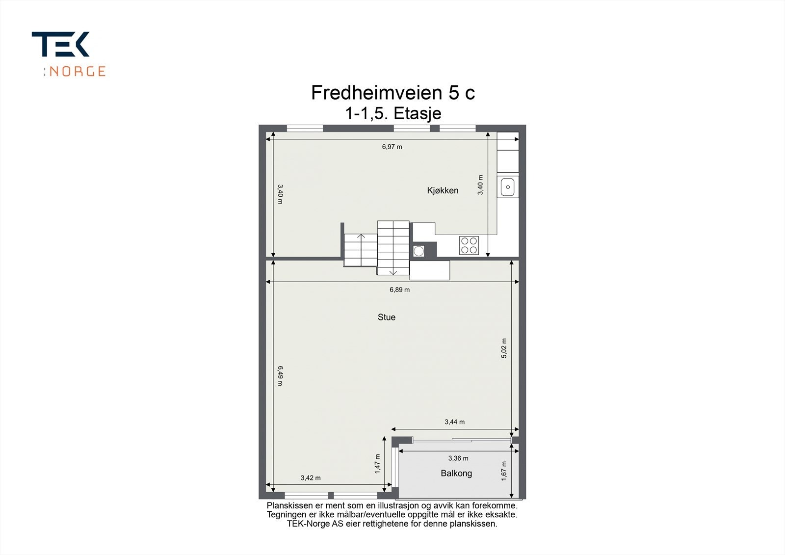 Øvre plan består av kjøkken og stue, en sosial sone med en unik splitt-level-løsning. Galleribilde
