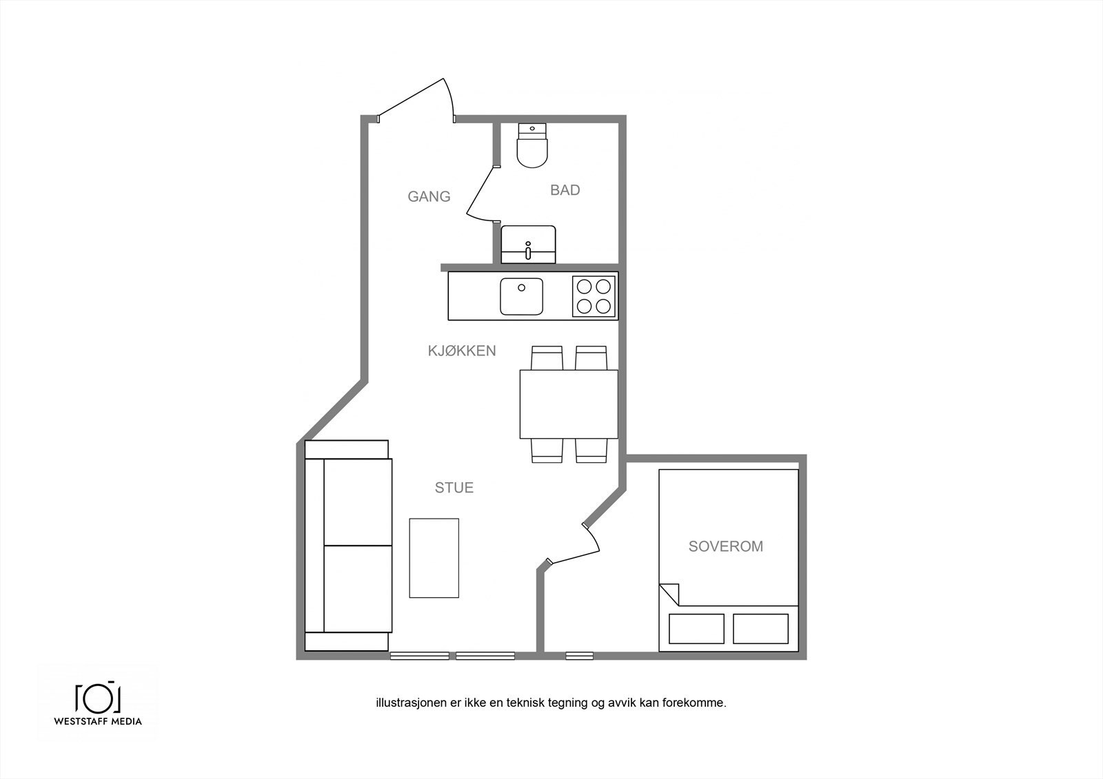 Her kan du sette deg inn i plantegningen til leiligheten. Galleribilde