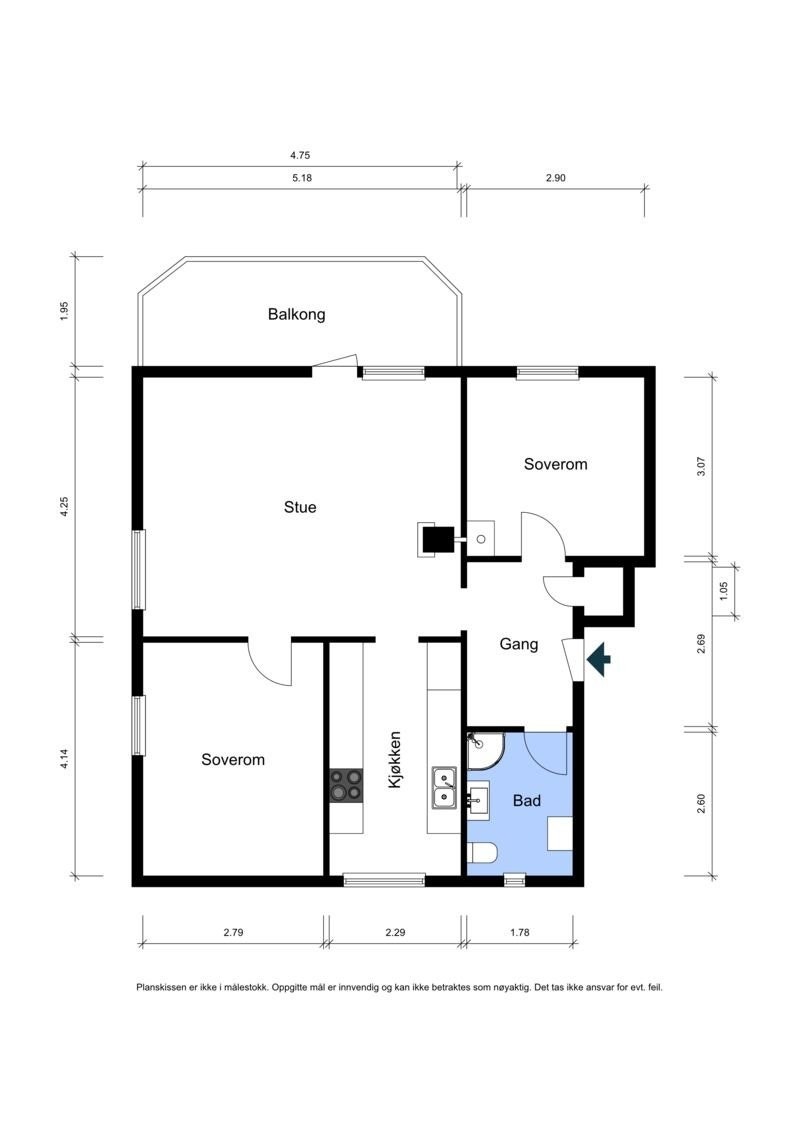 Planskisse over leiligheten Galleribilde